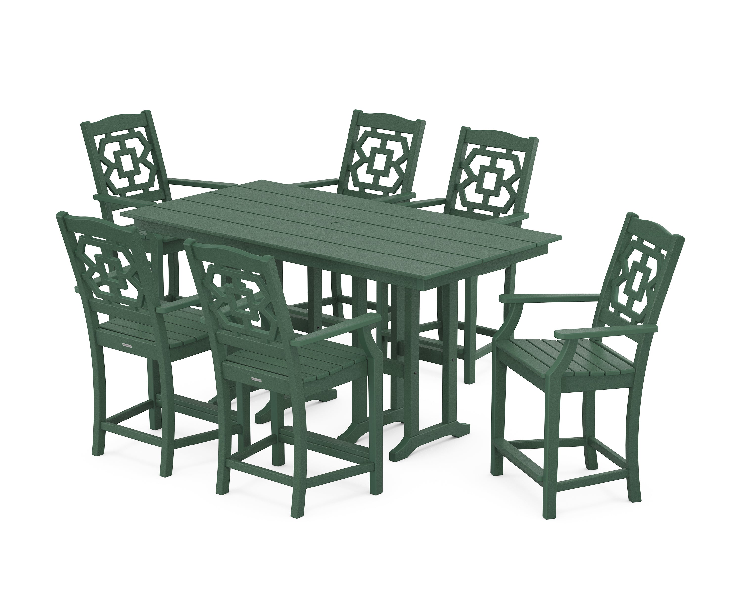 Martha Stewart by POLYWOOD Chinoiserie Arm Chair 7-Piece Farmhouse Counter Set in Green