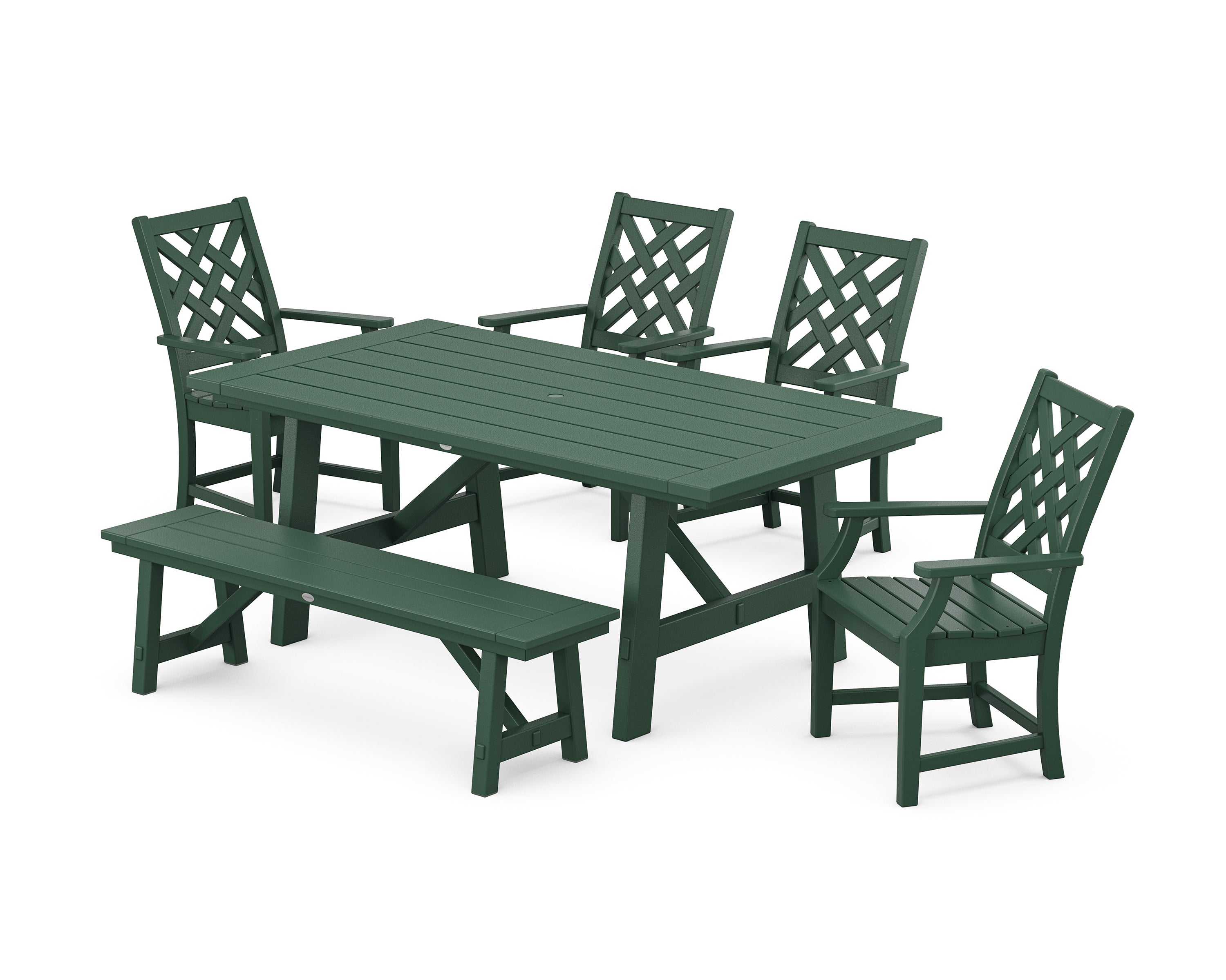 Country Living Wovendale 6-Piece Rustic Farmhouse Dining Set with Bench in Green