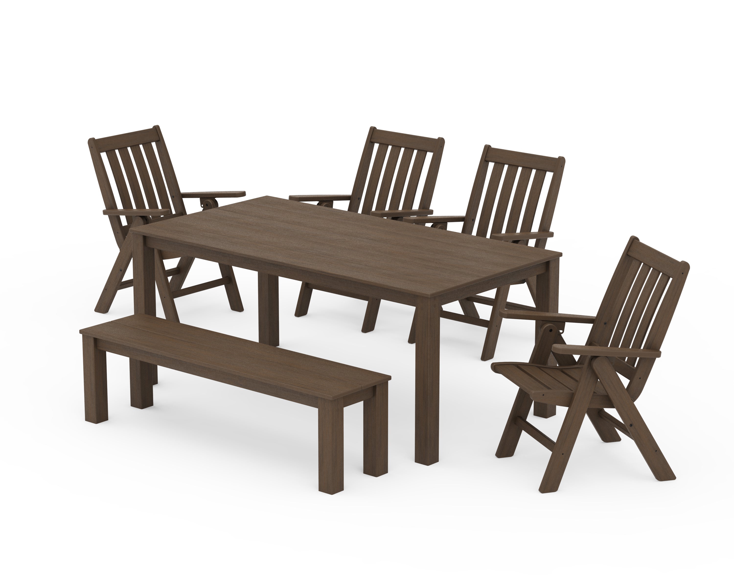 POLYWOOD Vineyard Folding Chair 6-Piece Parsons Dining Set with Bench in Kona