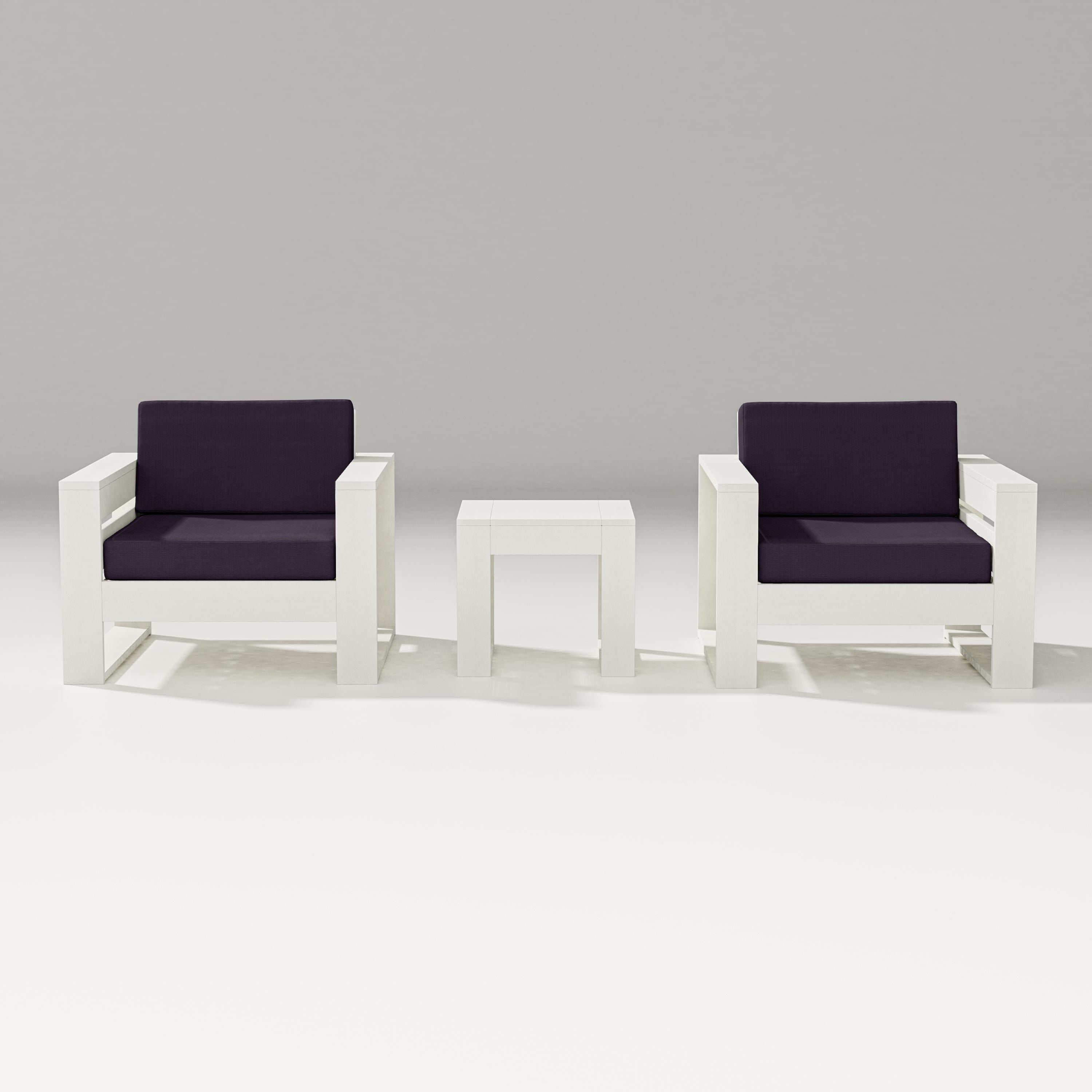 PW Designer Series Latitude 3-Piece Lounge Chair Set in Vintage White / Navy Linen