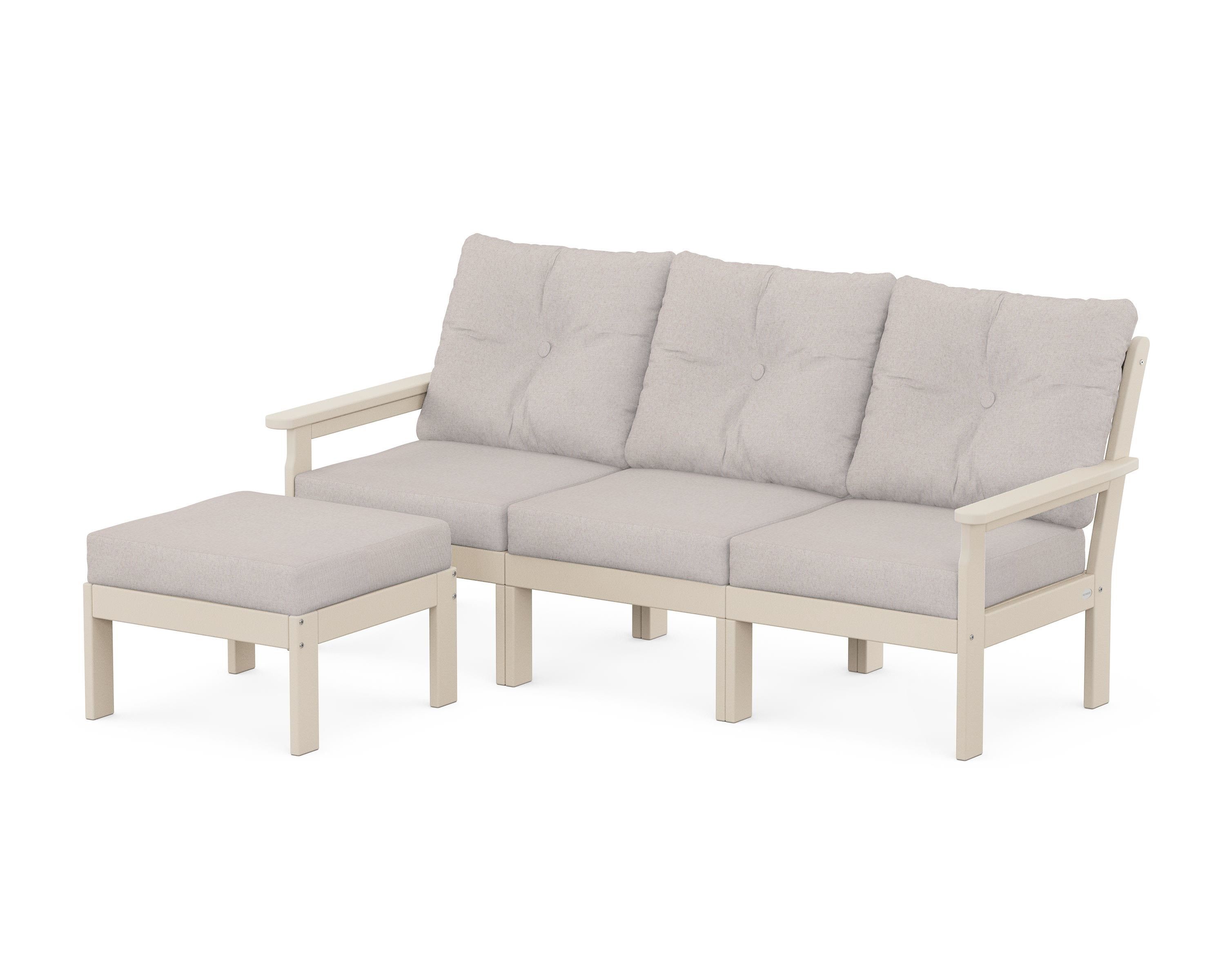 POLYWOOD Vineyard 4-Piece Sectional with Ottoman in Sand / Dune Burlap