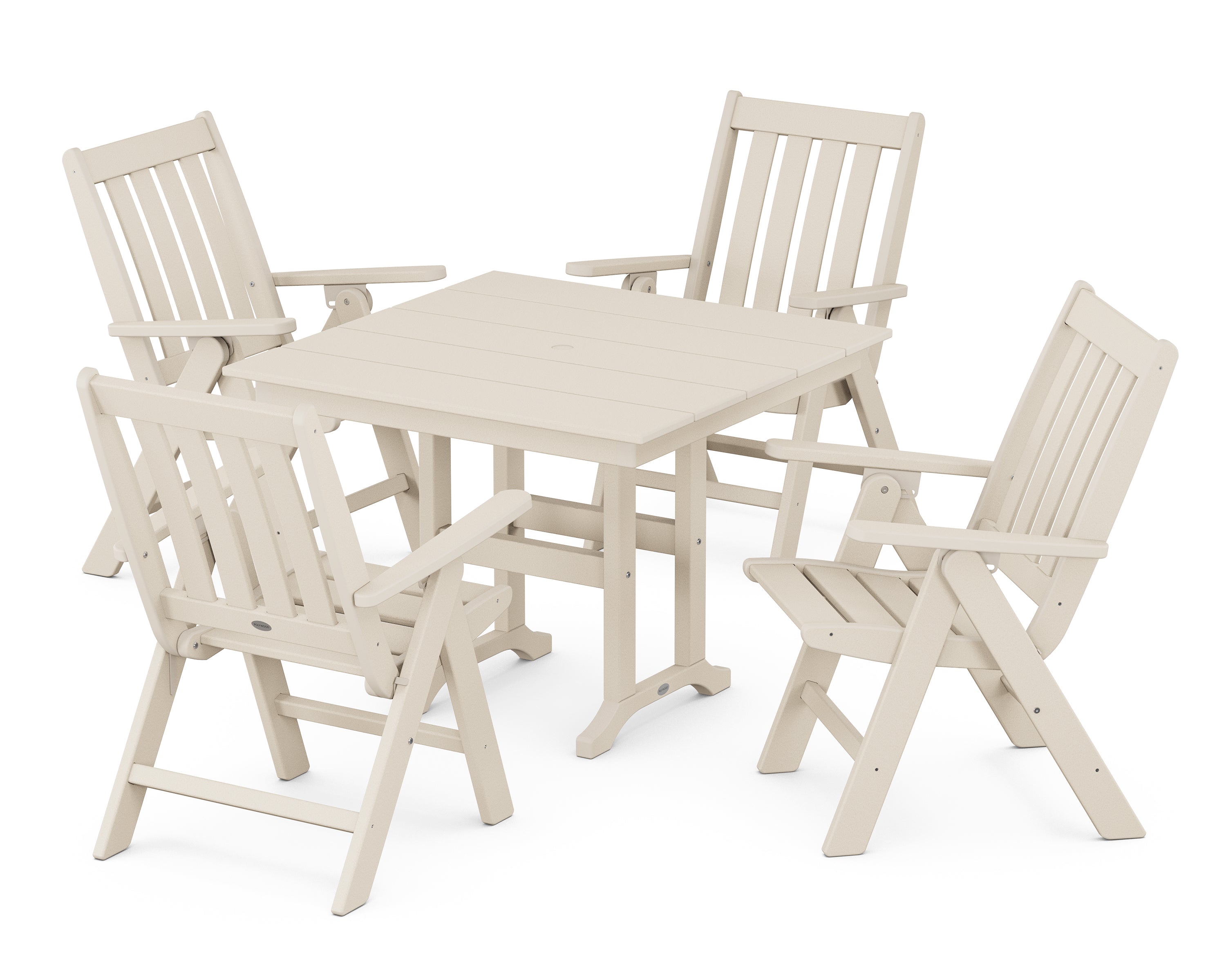 POLYWOOD Vineyard Folding Chair 5-Piece Farmhouse Dining Set in Sand