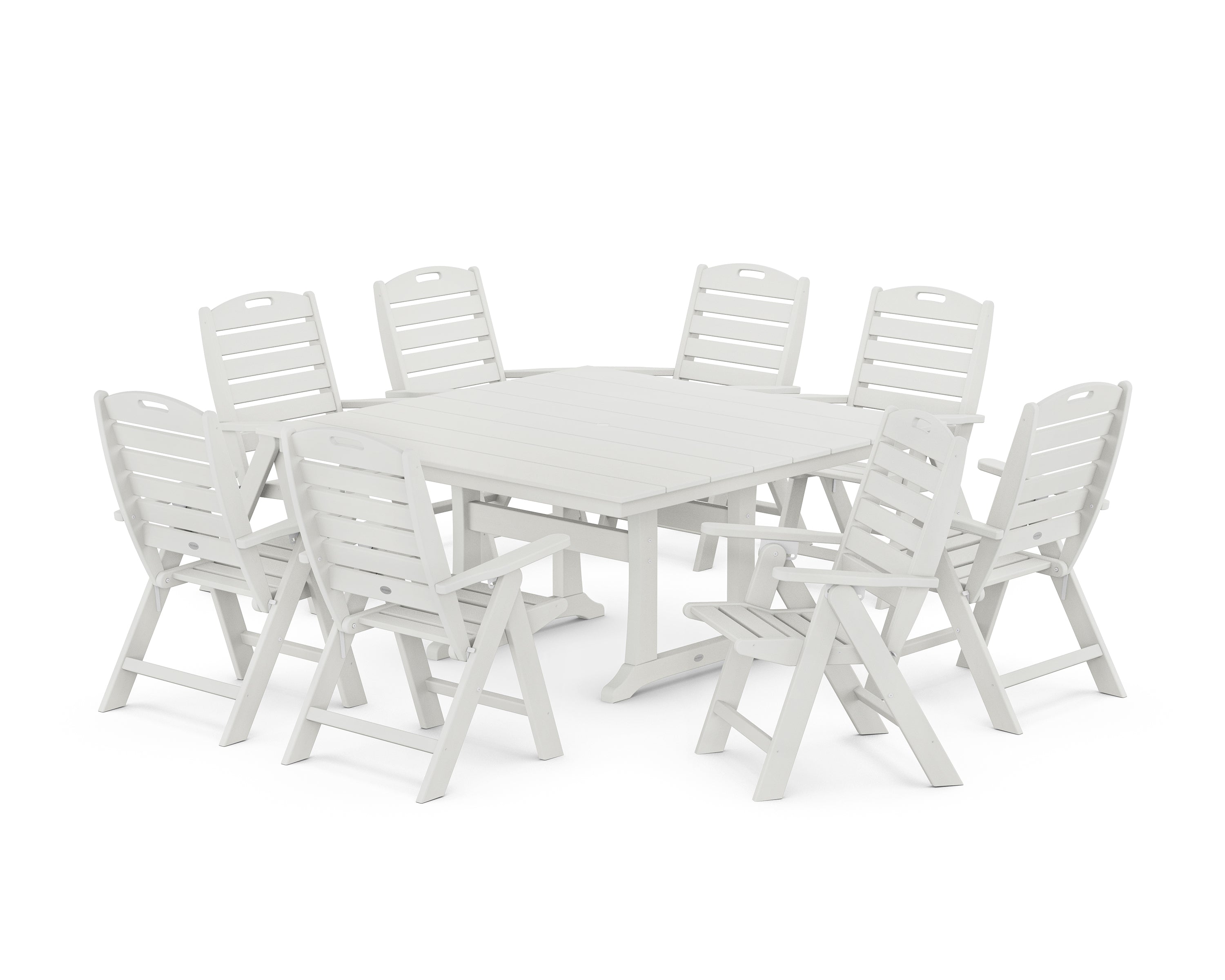 POLYWOOD Nautical Highback 9-Piece Square Farmhouse Dining Set with Trestle Legs in Vintage White