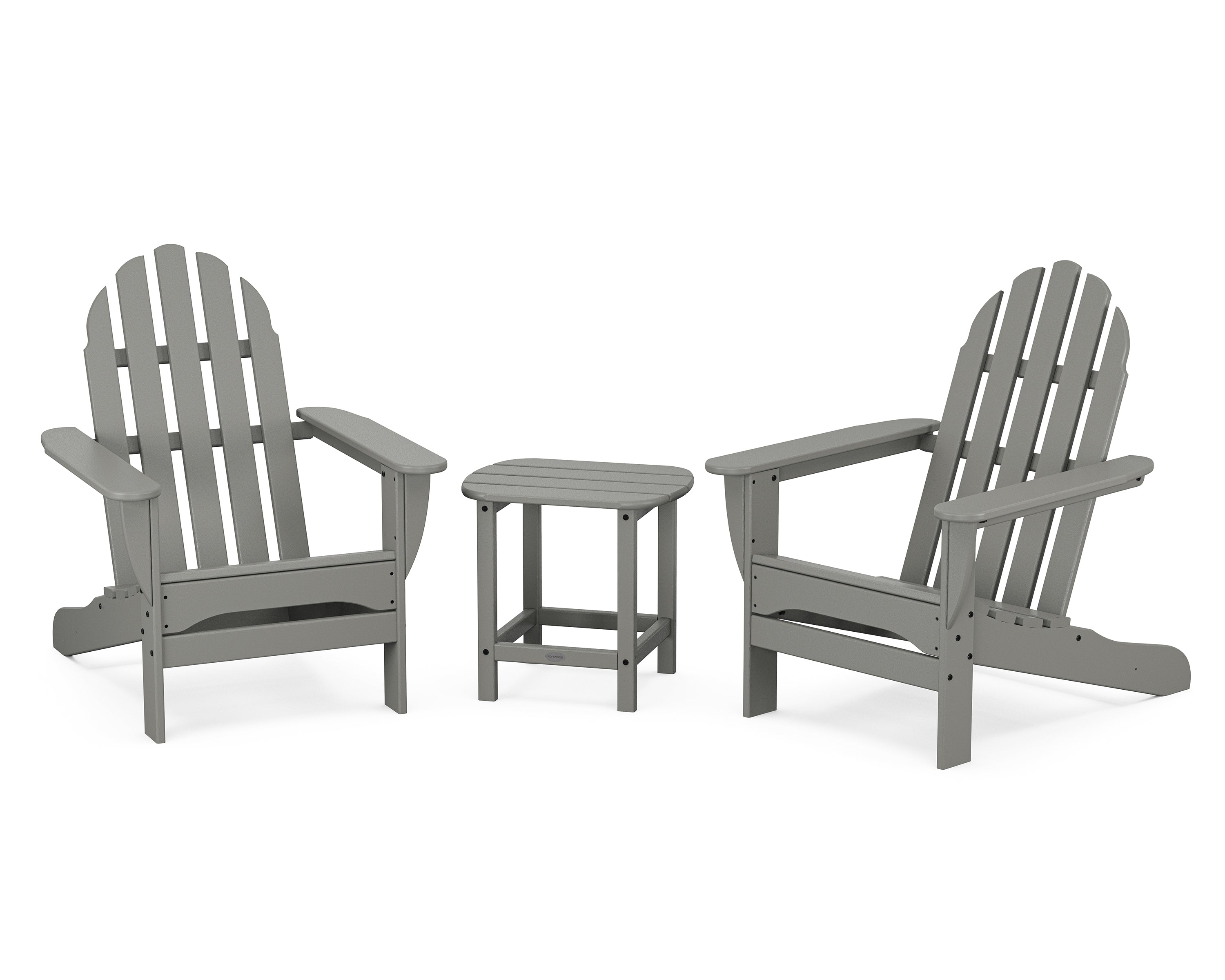 POLYWOOD Classic Adirondack 3-Piece Set with South Beach 18" Side Table in Slate Grey