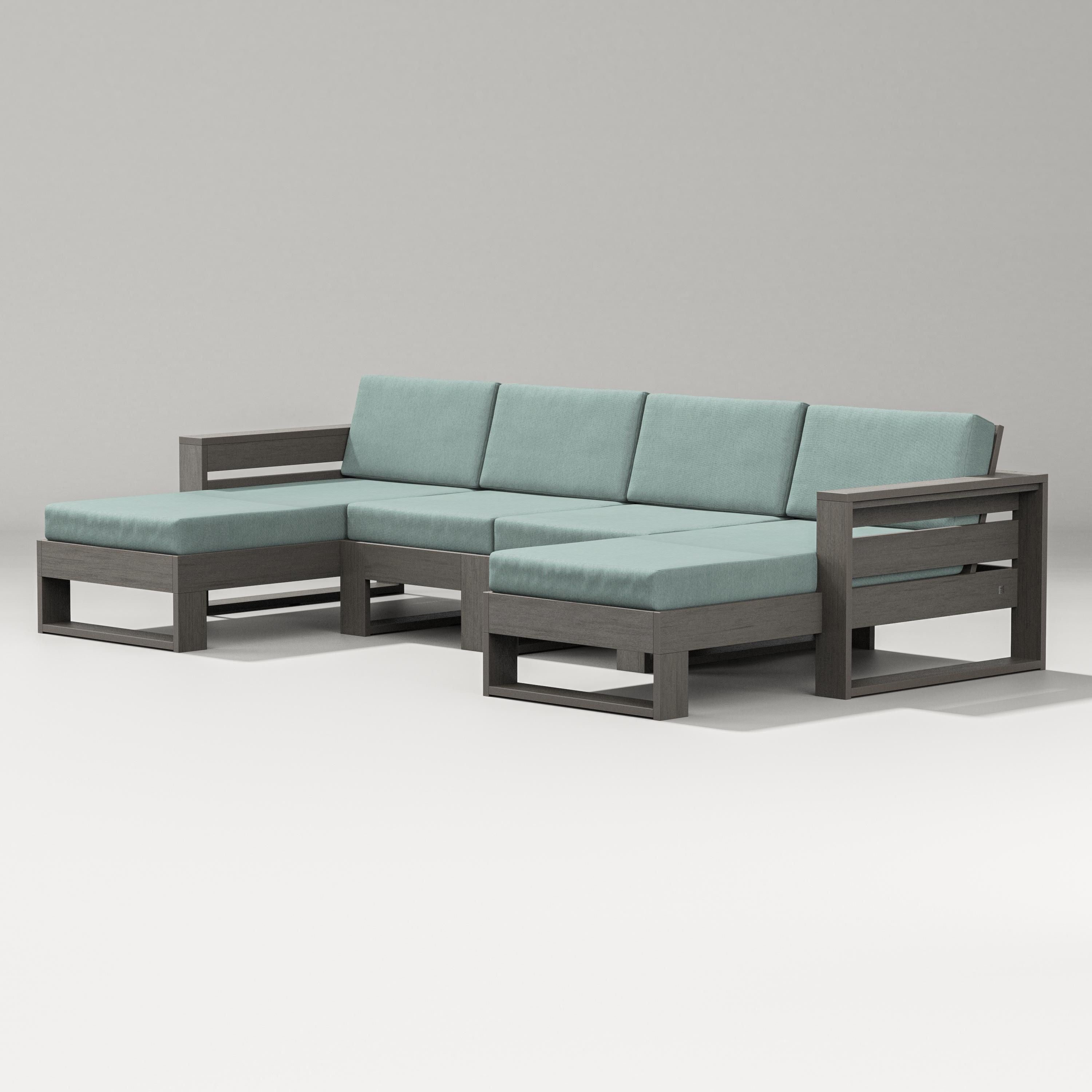 PW Designer Series Latitude Double Chaise Sectional in Driftwood / Glacier Spa
