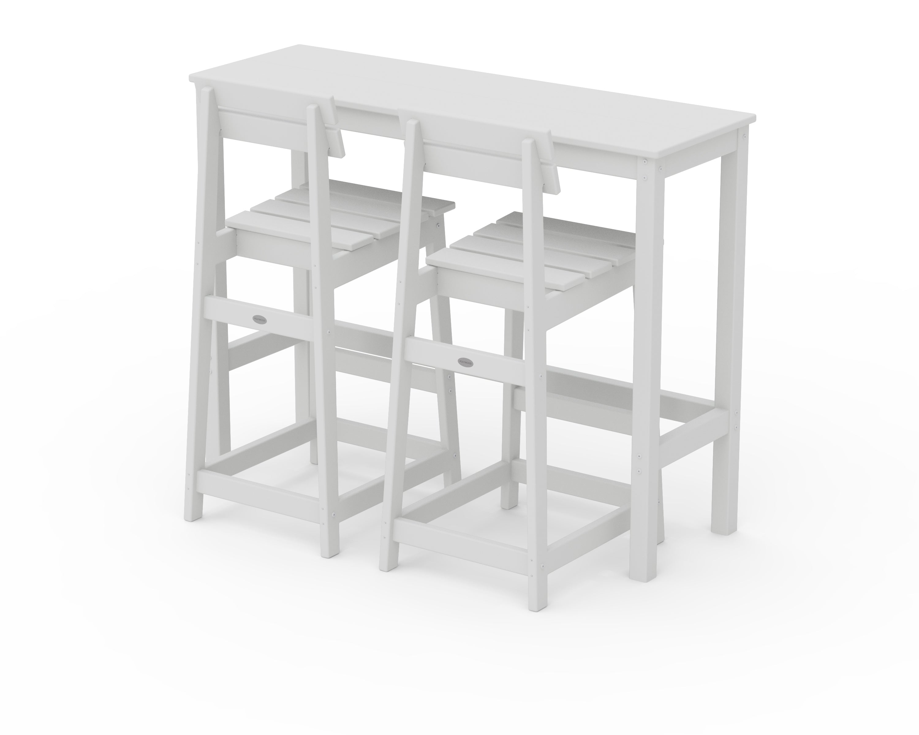 POLYWOOD Modern Studio Plaza Bar Chair 3-Piece Balcony Set in White