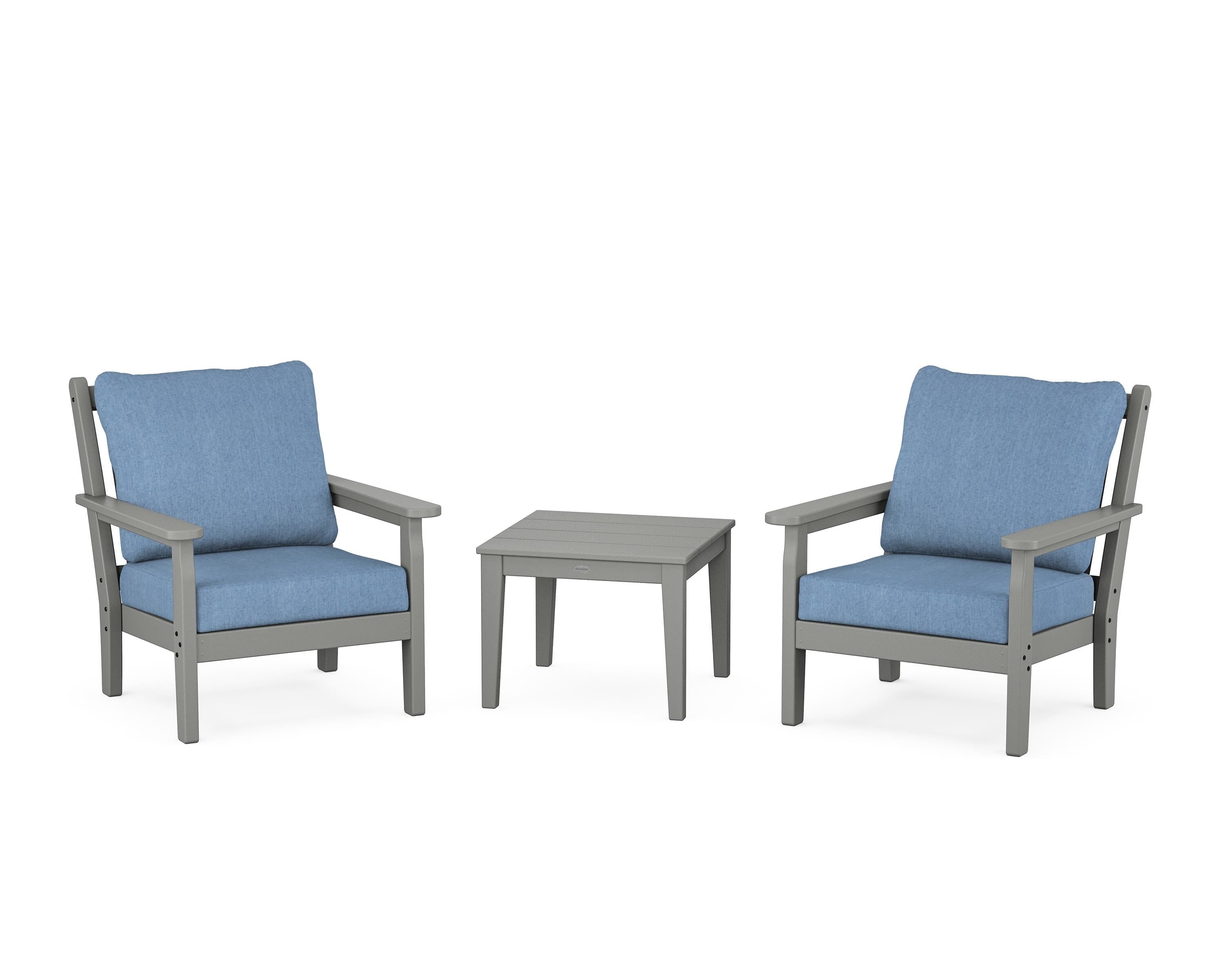 POLYWOOD Chippendale 3-Piece Deep Seating Set in Slate Grey / Sky Blue
