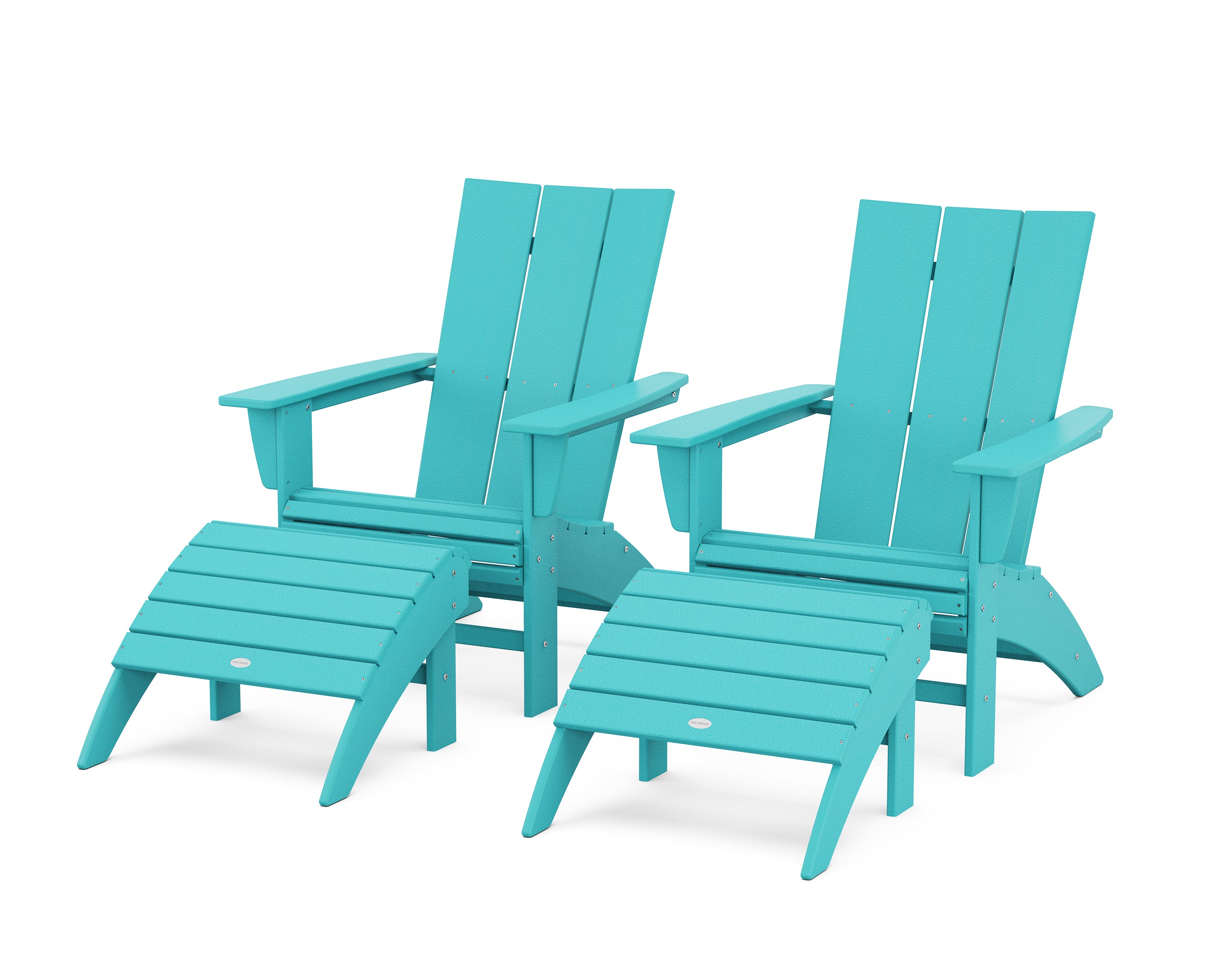 POLYWOOD Modern Curveback Adirondack Chair 4-Piece Set with Ottomans in Aruba