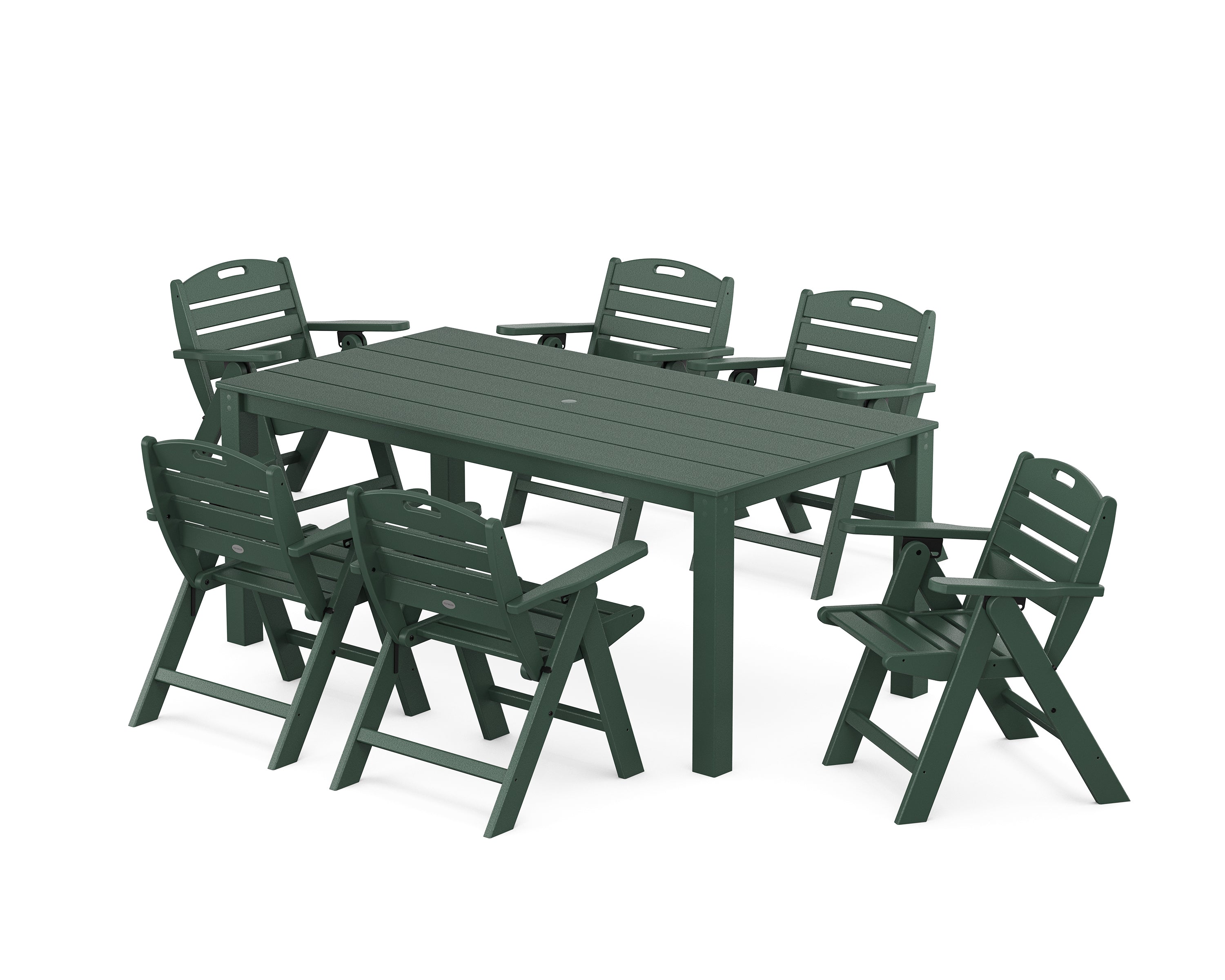 POLYWOOD Nautical Folding Lowback Chair 7-Piece Parsons Dining Set in Green