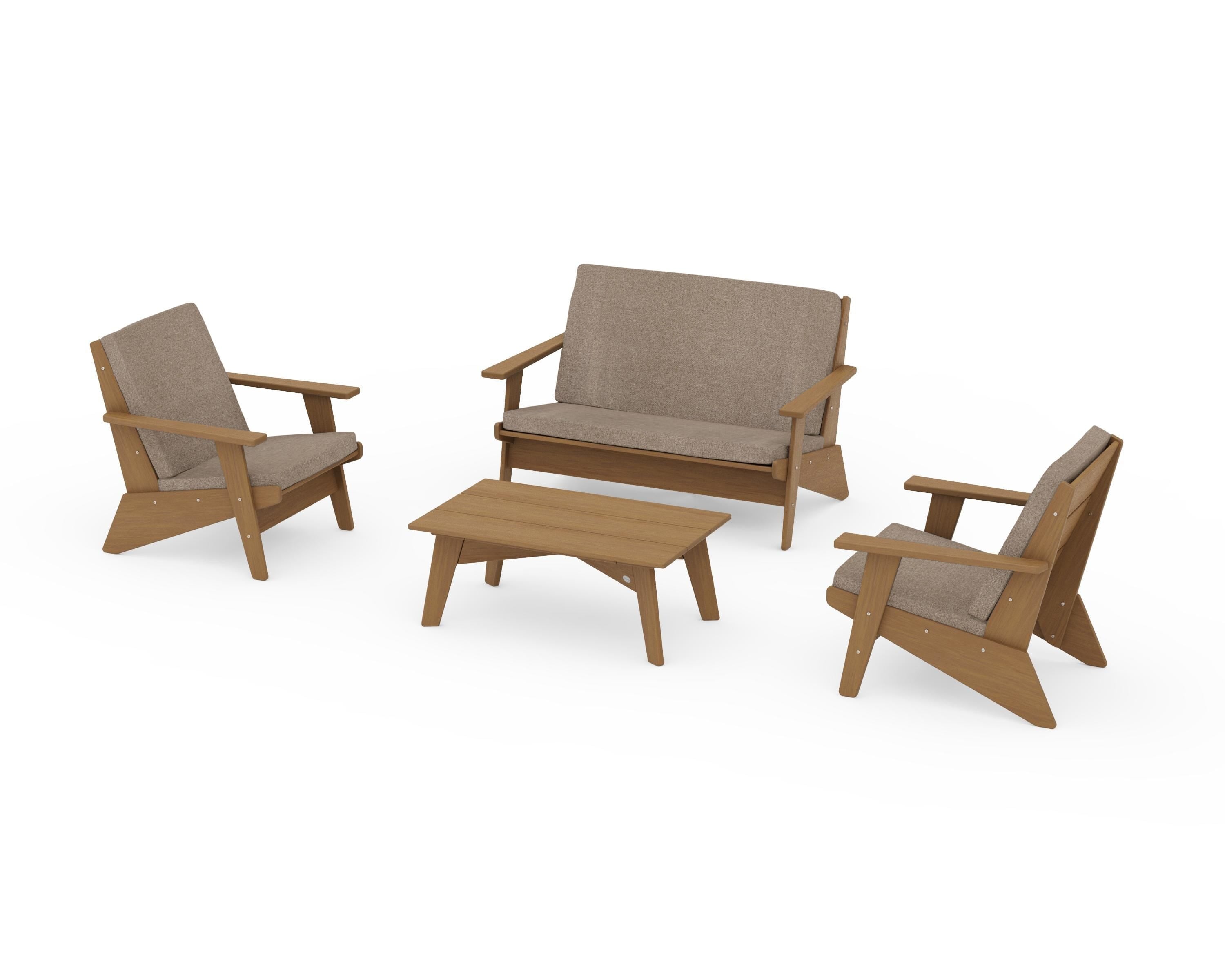 POLYWOOD Riviera Modern Lounge 4-Piece Set in Natural / Spiced Burlap