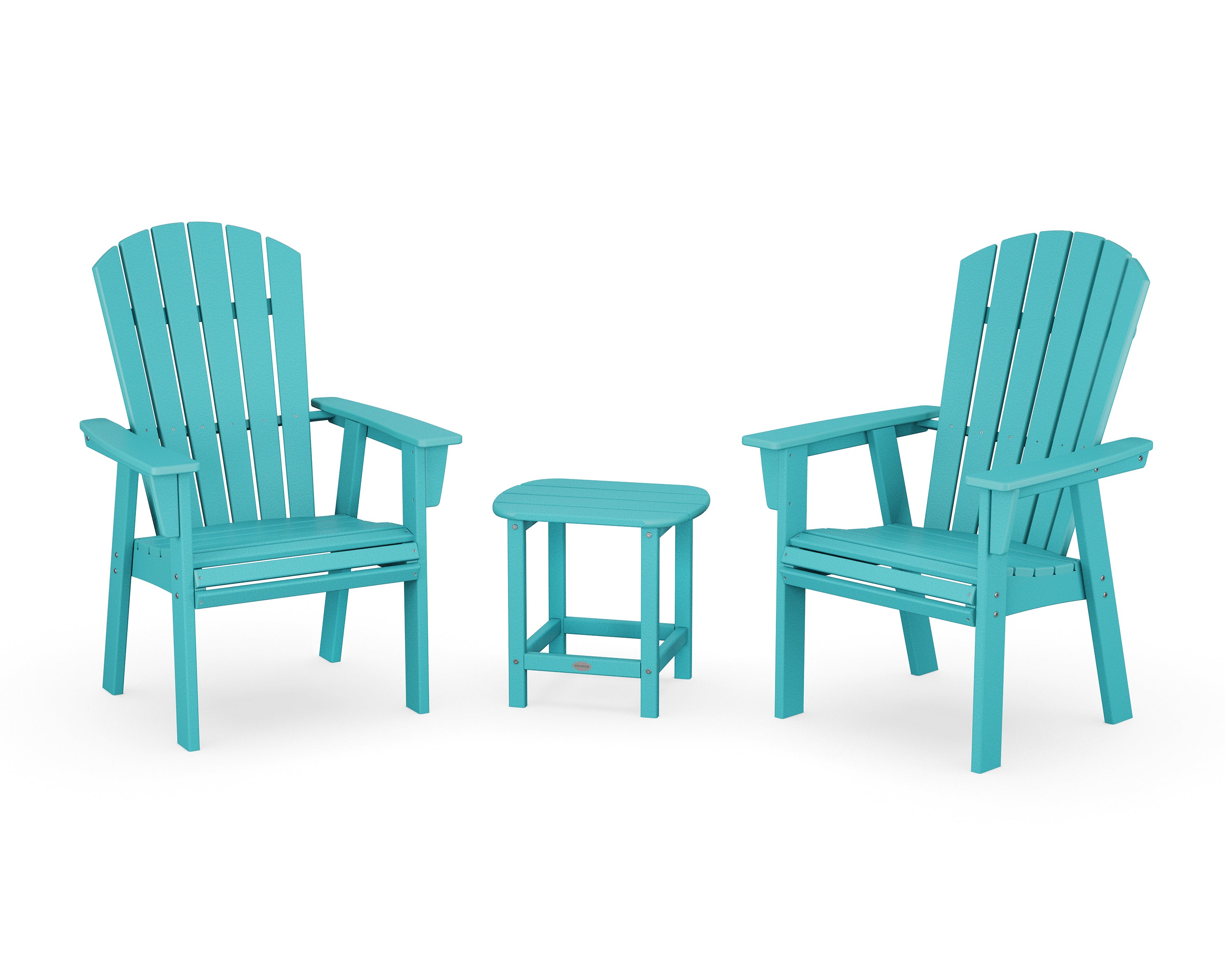 POLYWOOD Nautical 3-Piece Curveback Upright Adirondack Chair Set in Aruba