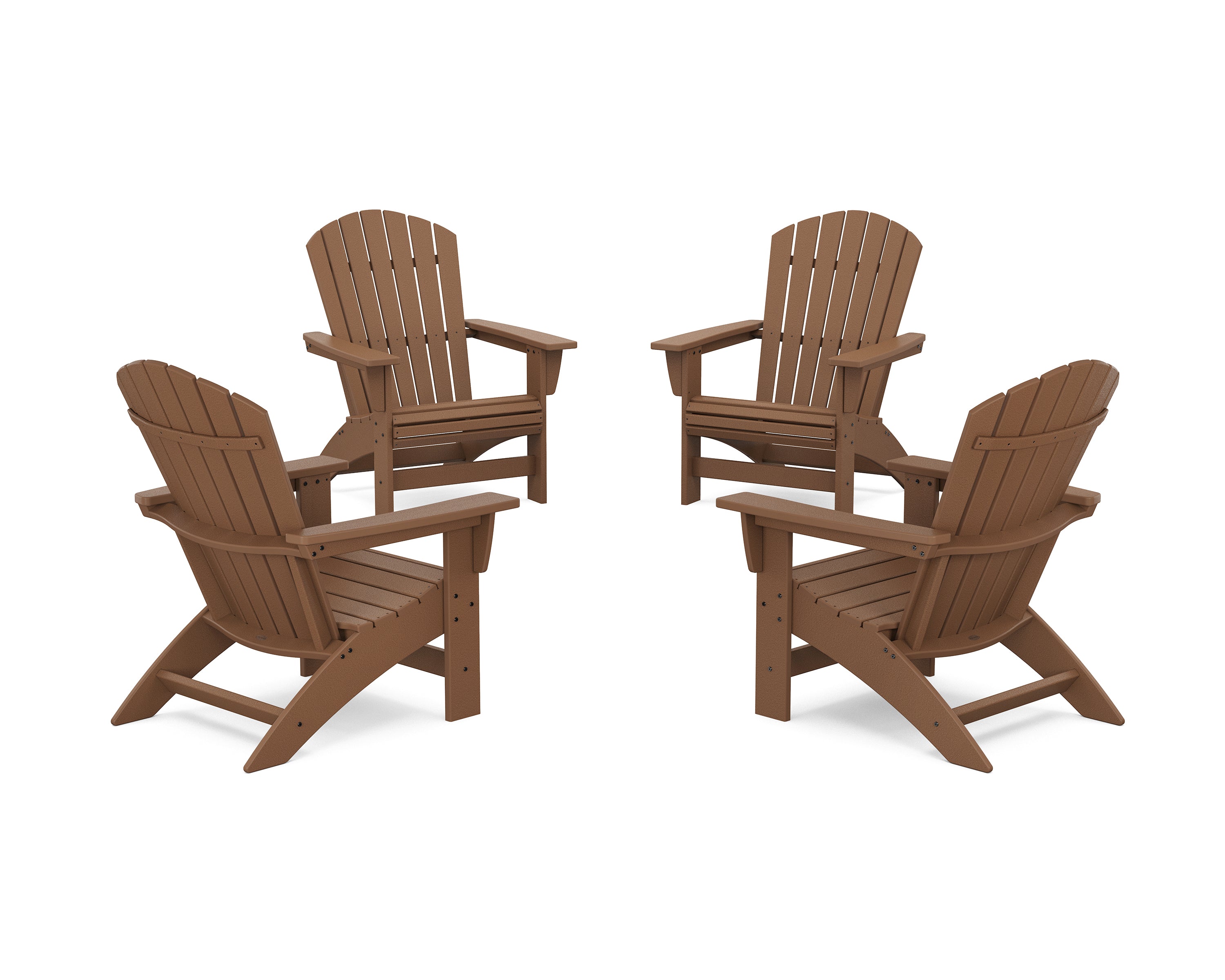 POLYWOOD 4-Piece Nautical Grand Adirondack Chair Conversation Set in Teak