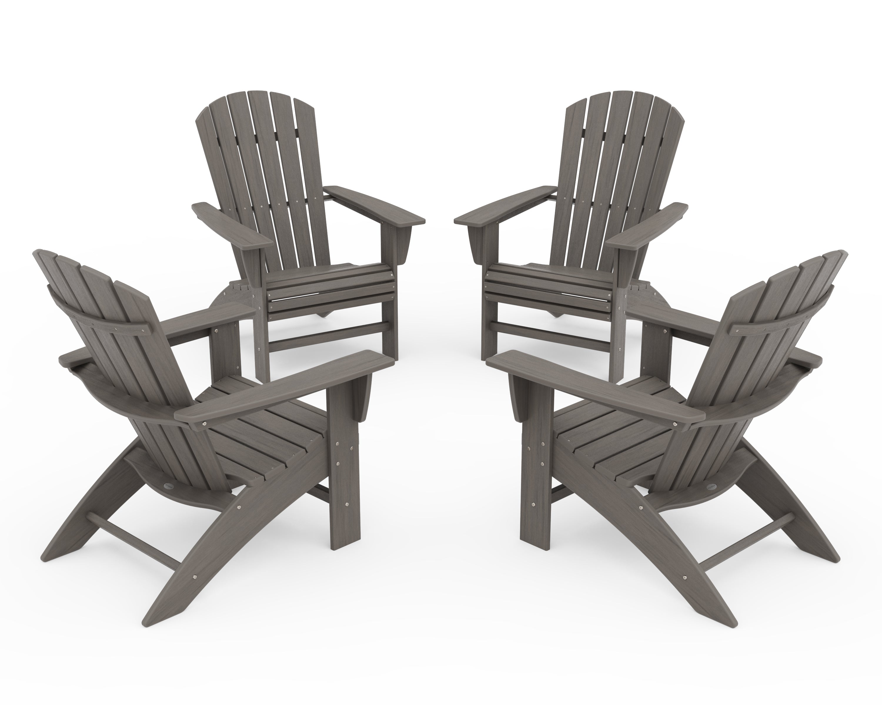 POLYWOOD 4-Piece Nautical Curveback Adirondack Chair Conversation Set in Driftwood