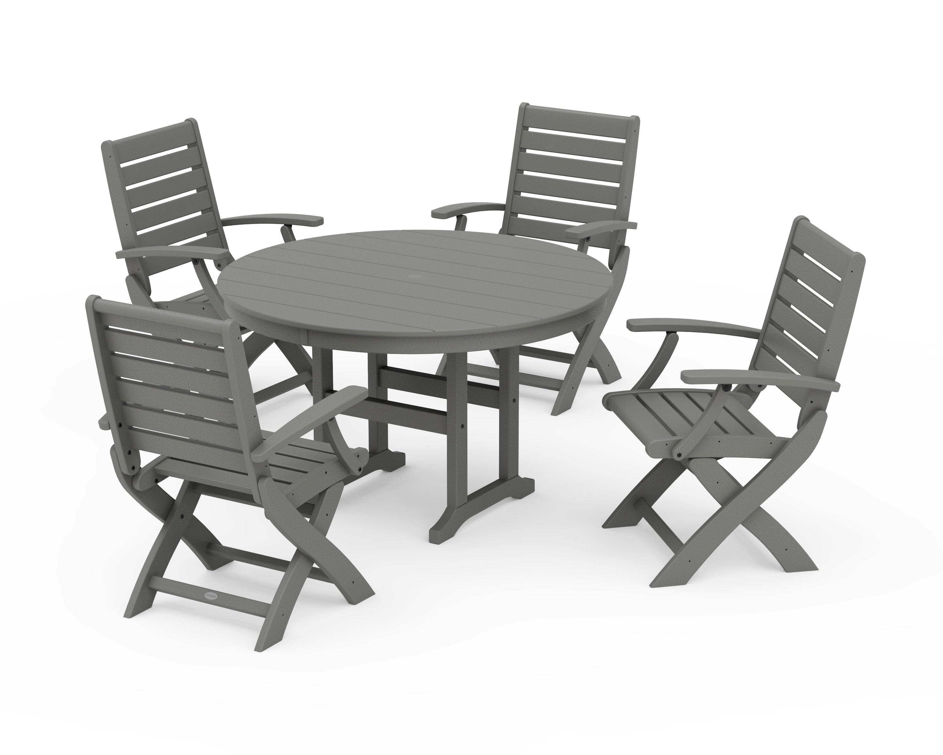 POLYWOOD Signature Folding Chair 5-Piece Round Farmhouse Dining Set in Slate Grey