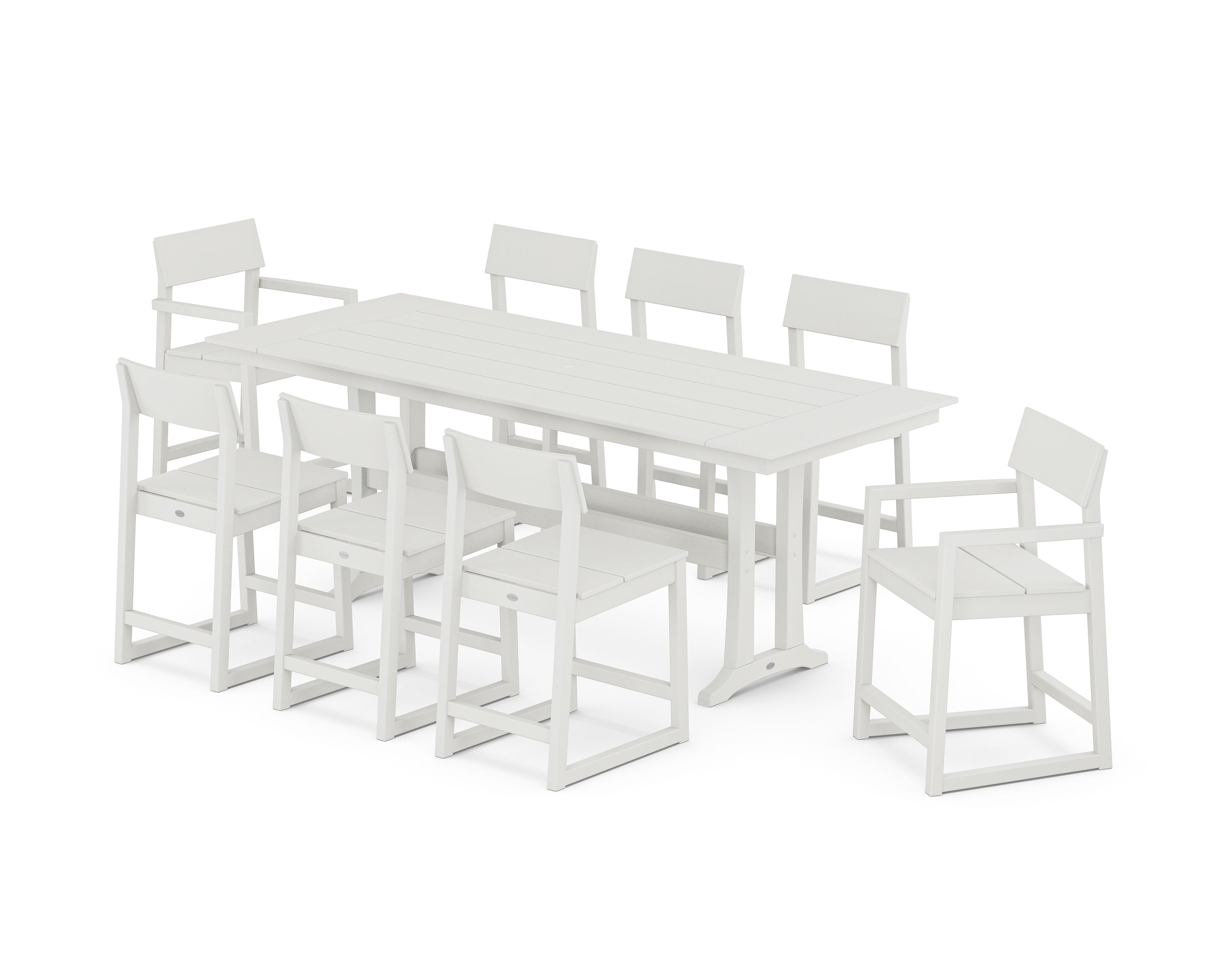 POLYWOOD EDGE 9-Piece Farmhouse Counter Set with Trestle Legs in Vintage White