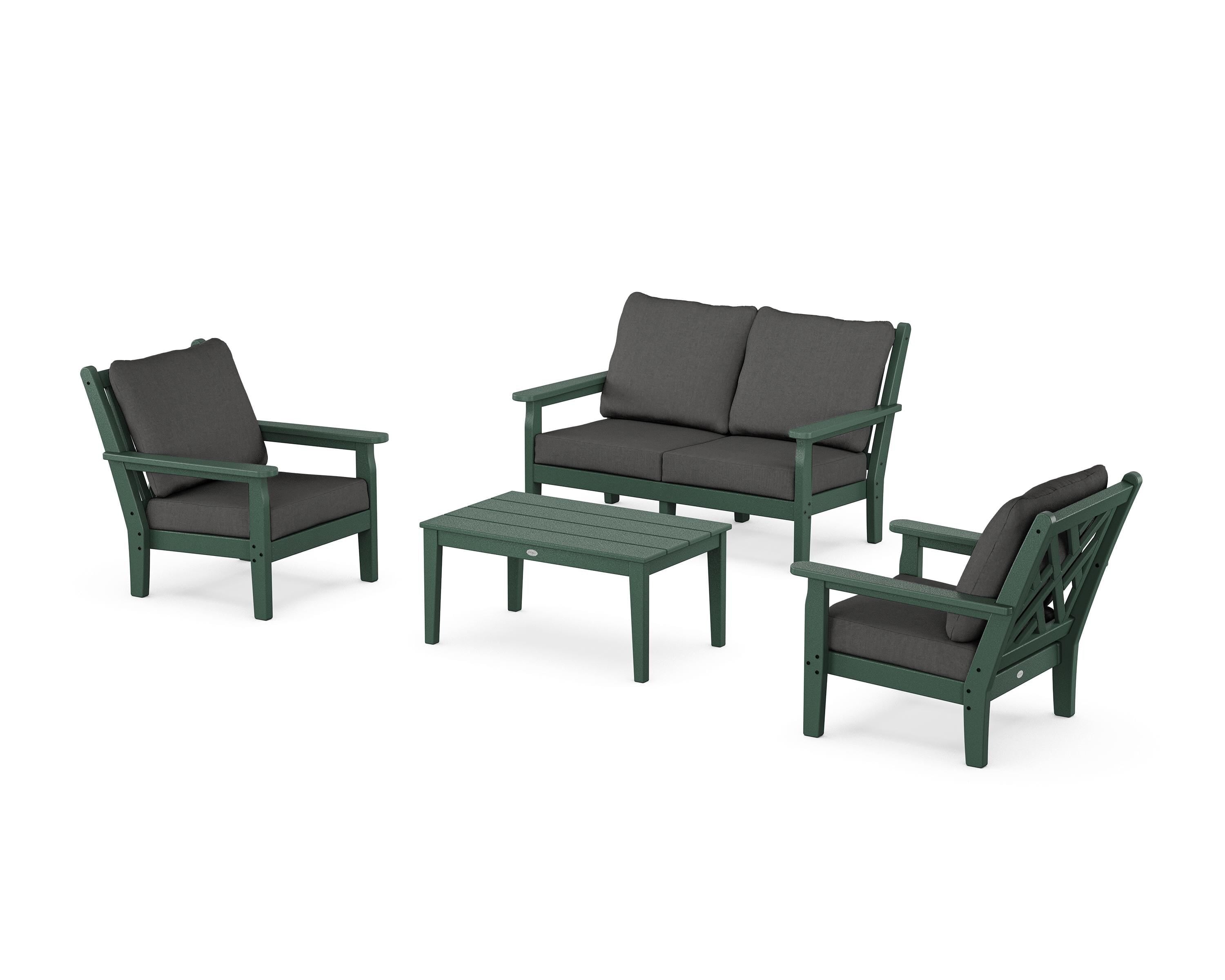 POLYWOOD Chippendale 4-Piece Deep Seating Set with Loveseat in Green / Spectrum Carbon