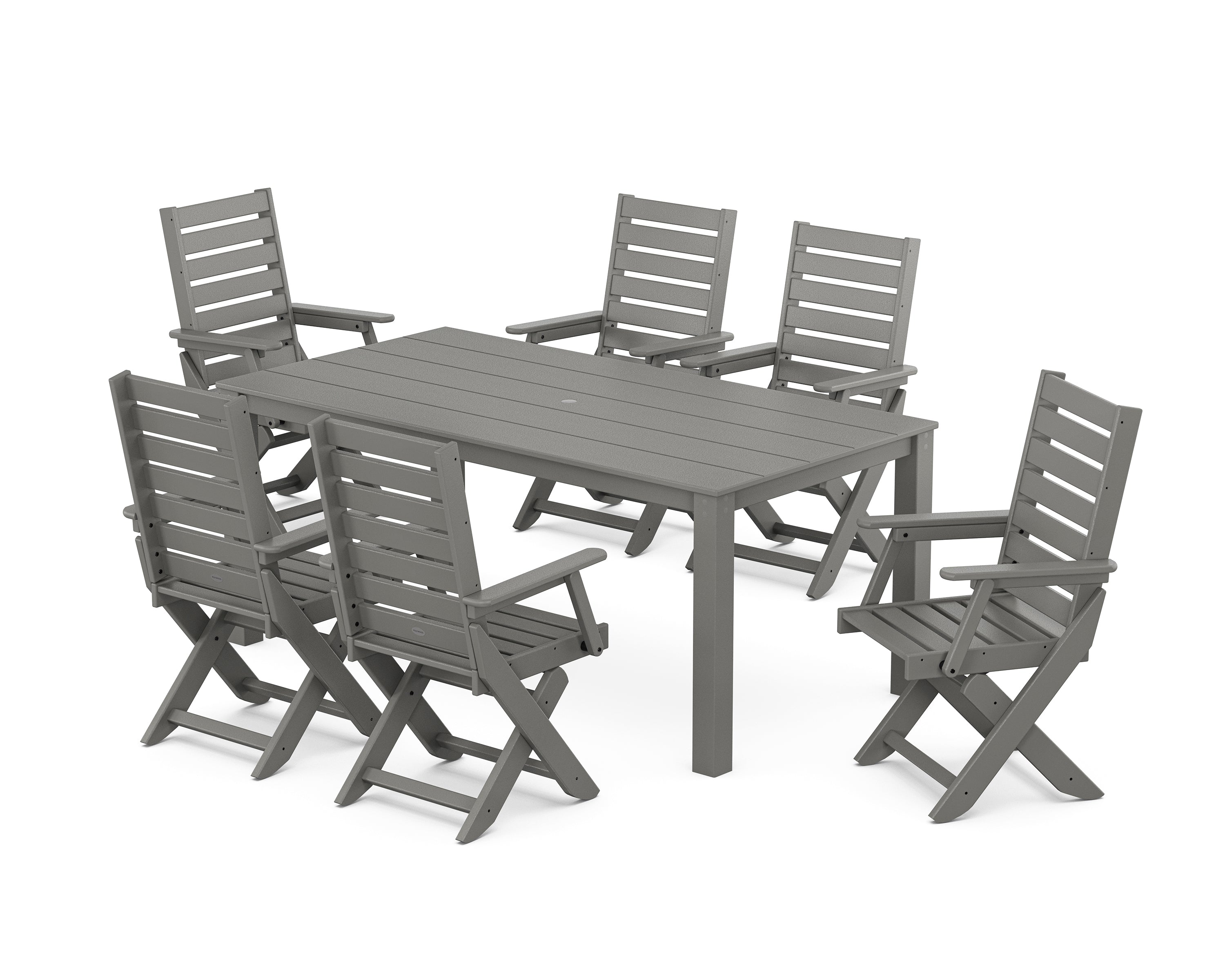 POLYWOOD Captain Folding Chair 7-Piece Parsons Dining Set in Slate Grey