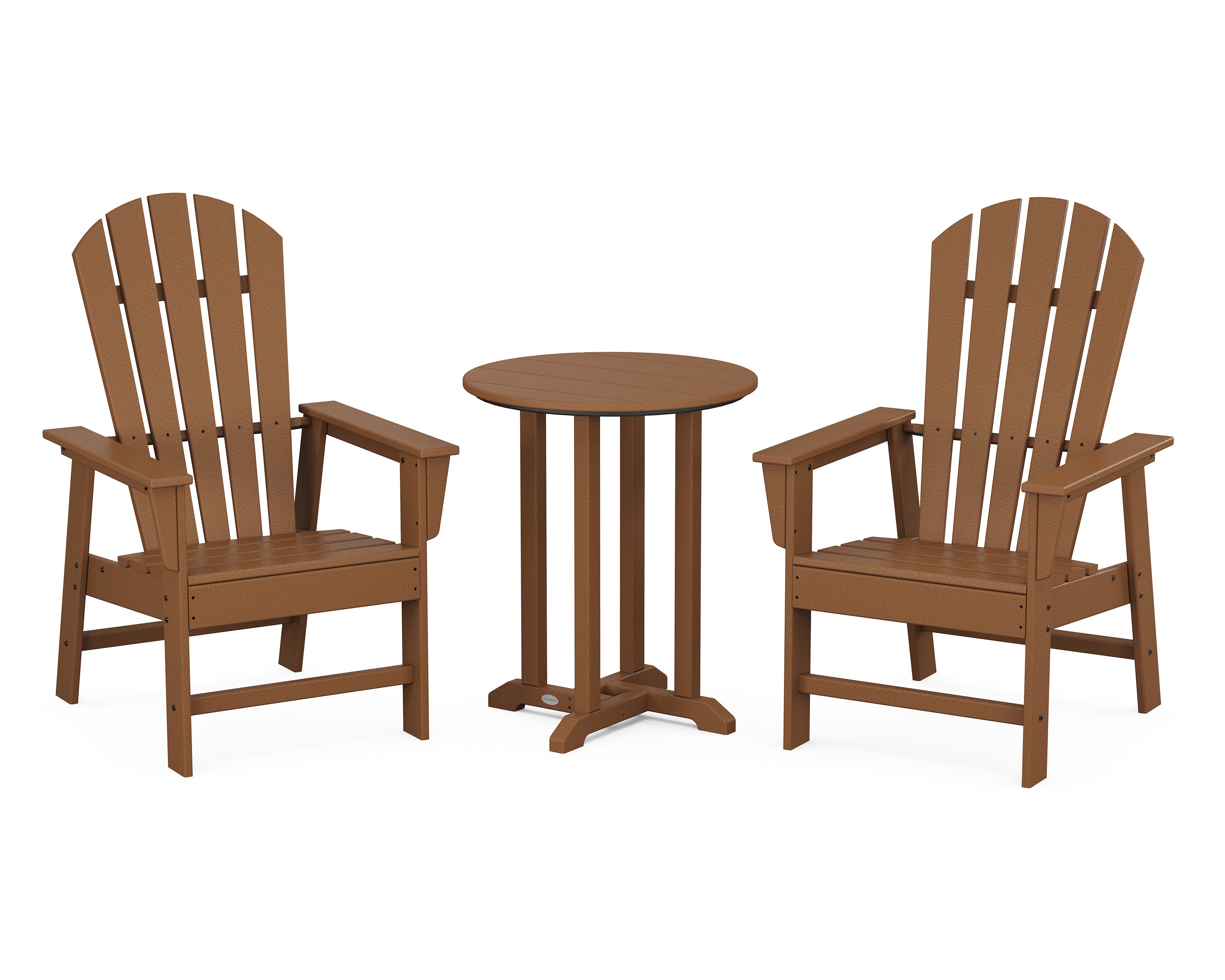 POLYWOOD South Beach 3-Piece Round Farmhouse Bistro Dining Set in Teak