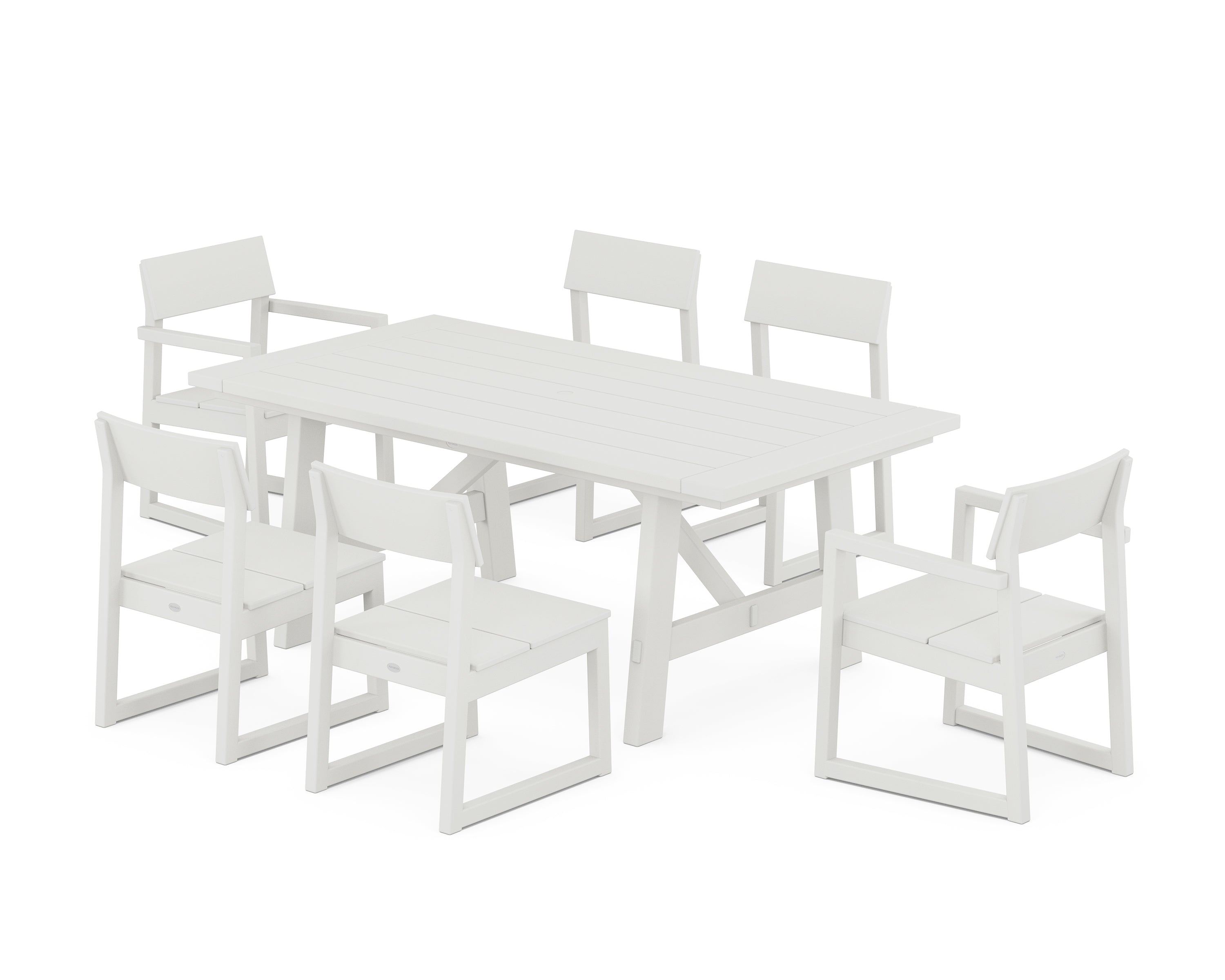 POLYWOOD EDGE 7-Piece Rustic Farmhouse Dining Set in Vintage White
