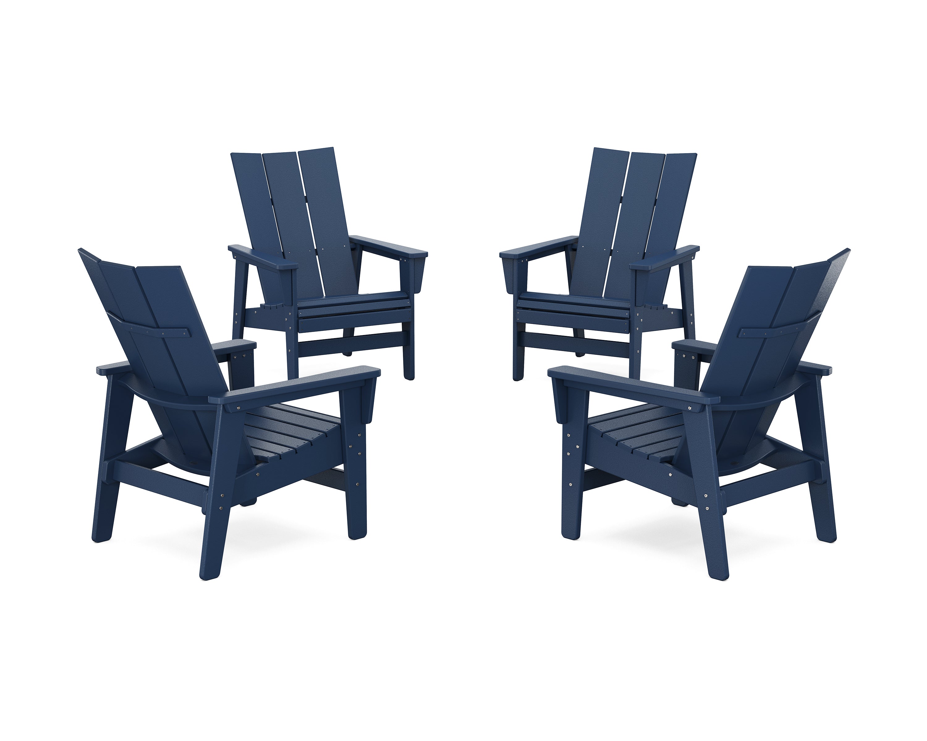 POLYWOOD 4-Piece Modern Grand Upright Adirondack Chair Conversation Set in Navy