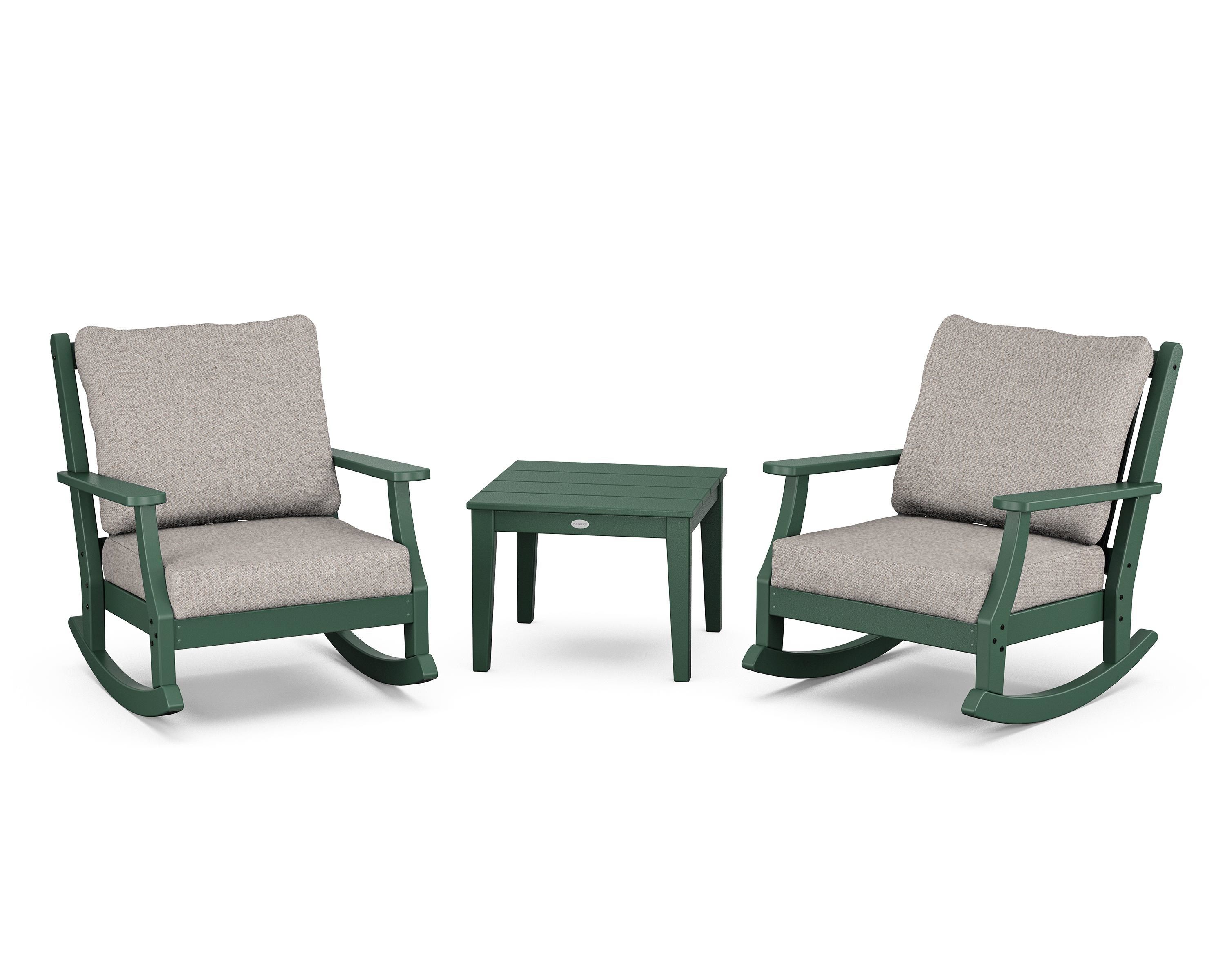 Country Living Wovendale 3-Piece Deep Seating Rocker Set in Green / Weathered Tweed