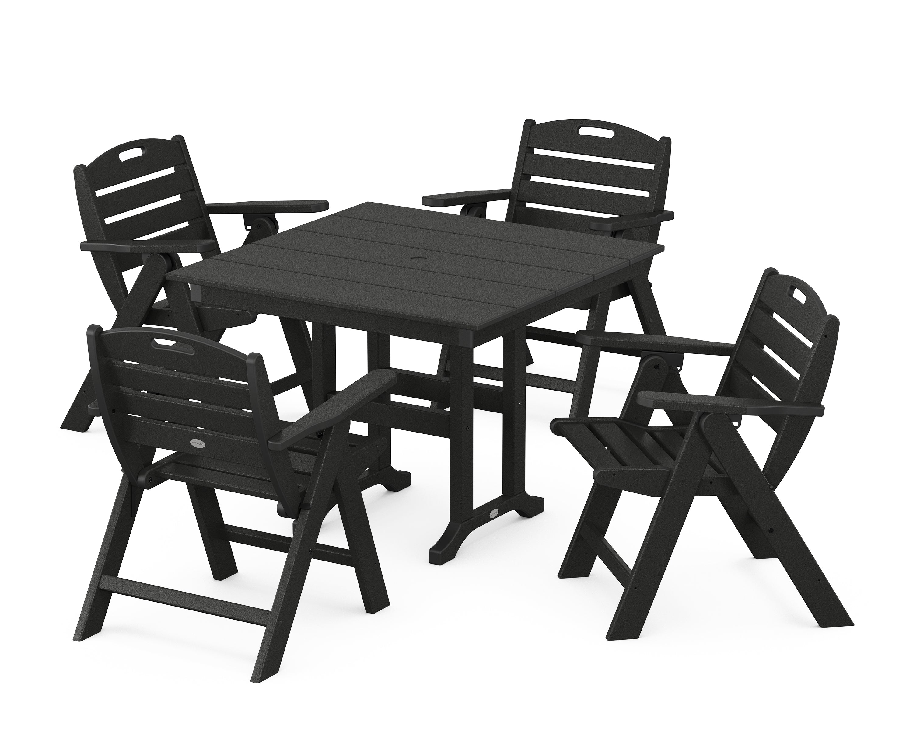 POLYWOOD Nautical Folding Lowback Chair 5-Piece Farmhouse Dining Set in Black
