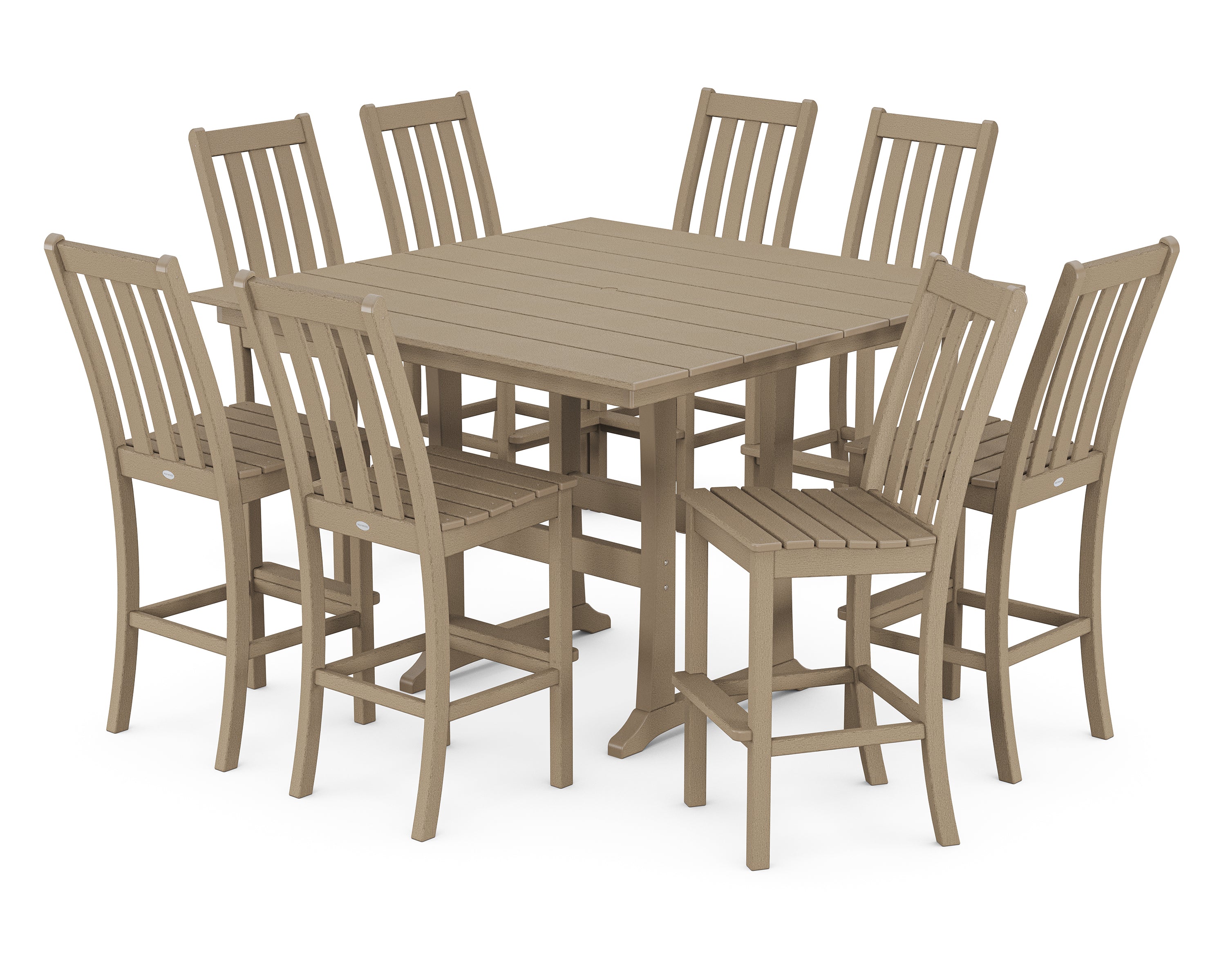 POLYWOOD Vineyard 9-Piece Farmhouse Trestle Bar Set in Vintage Sahara