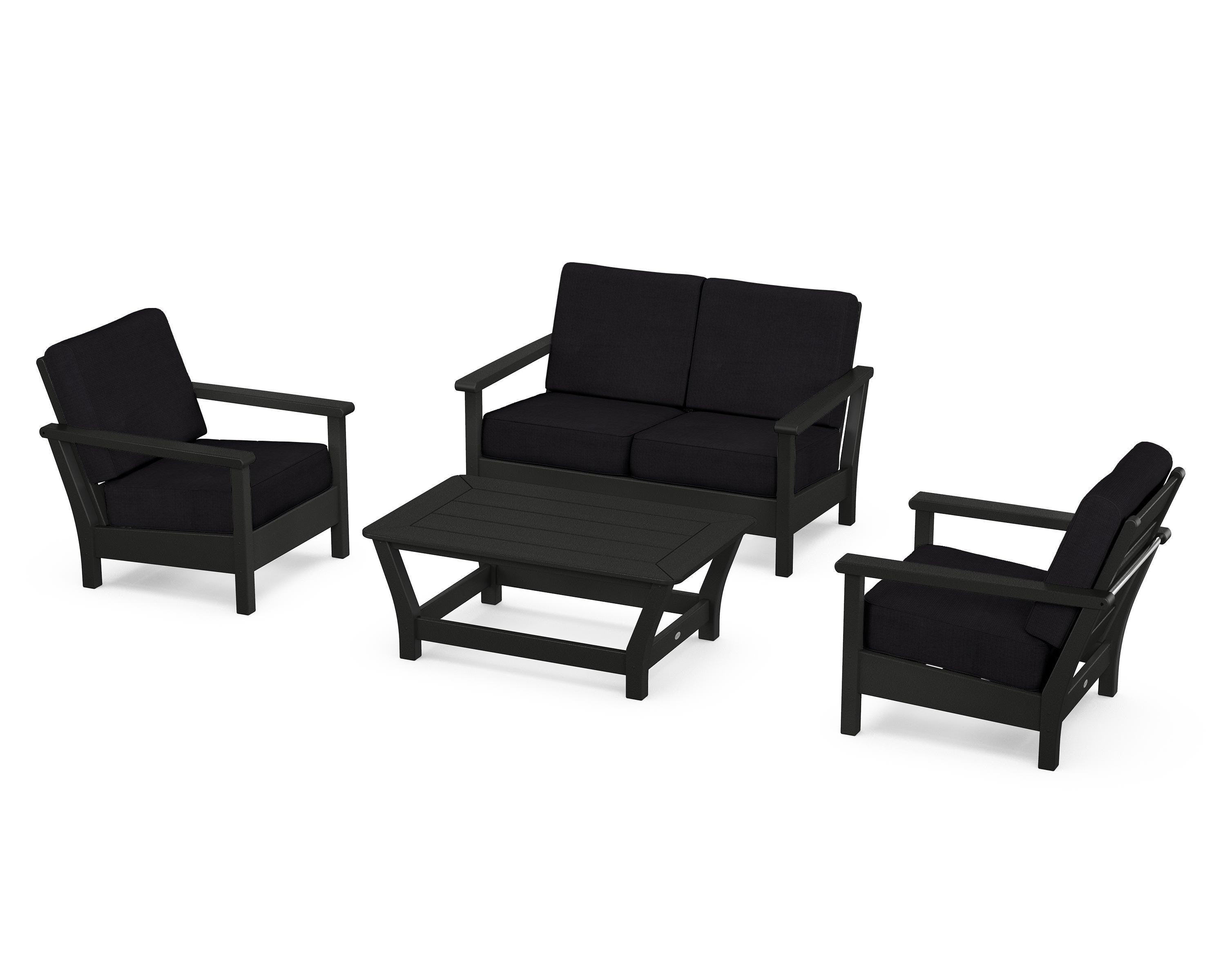 POLYWOOD Harbour 4-Piece Deep Seating Set in Black / Midnight Linen