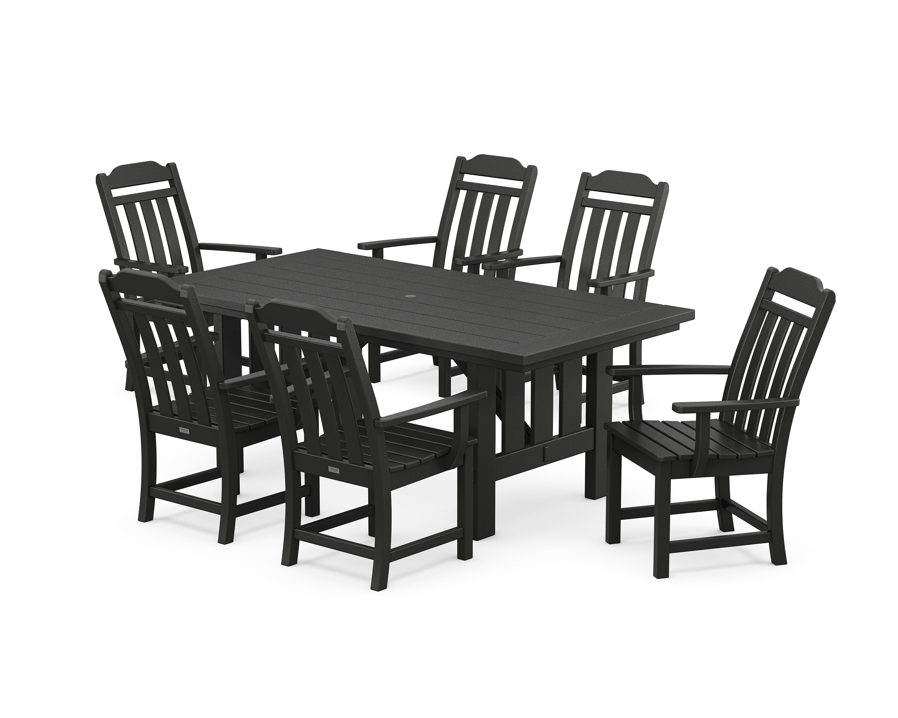 POLYWOOD Cottage Arm Chair 7-Piece Mission Dining Set in Black