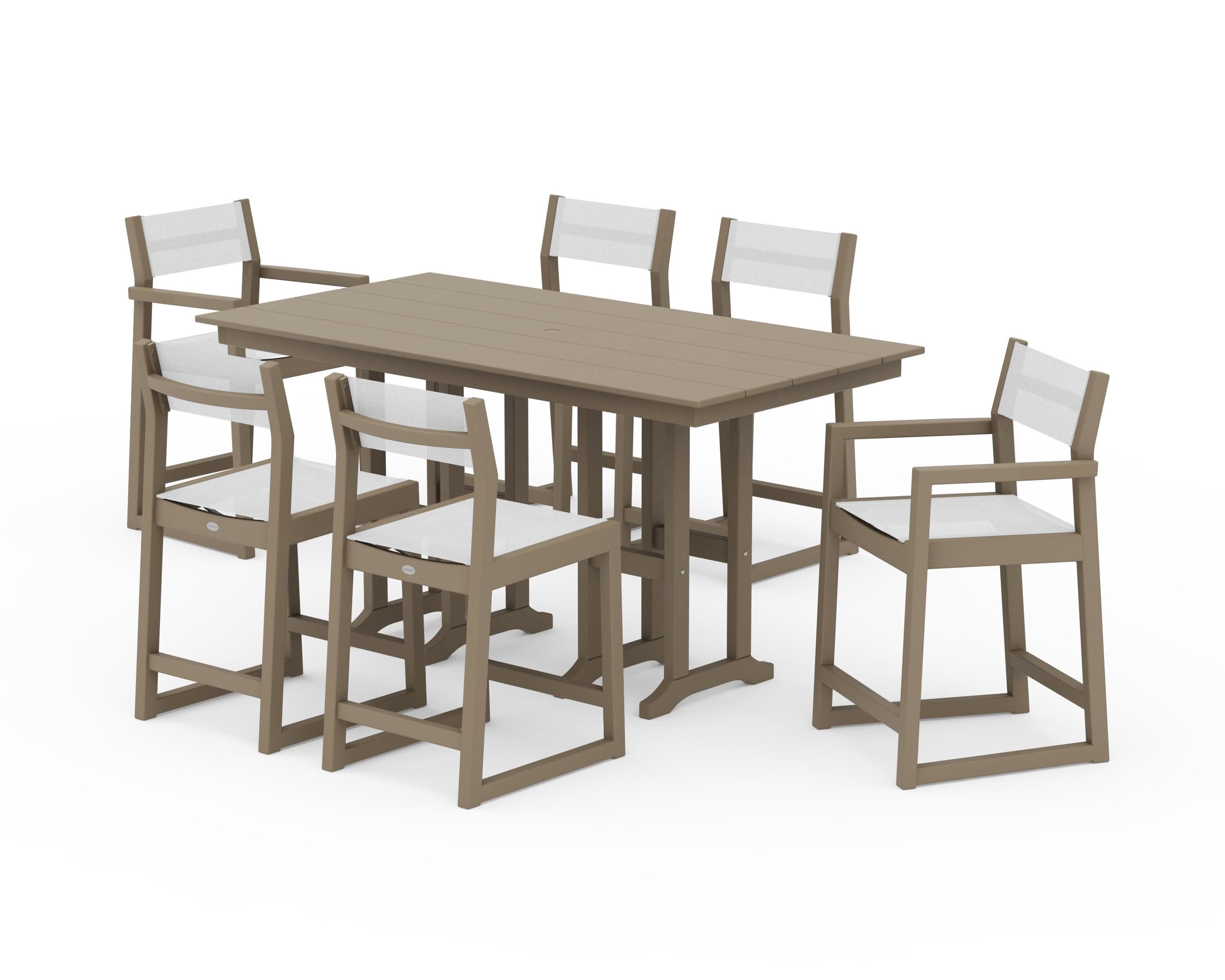POLYWOOD EDGE Sling 7-Piece Farmhouse Counter Set in Vintage Sahara / White Sling