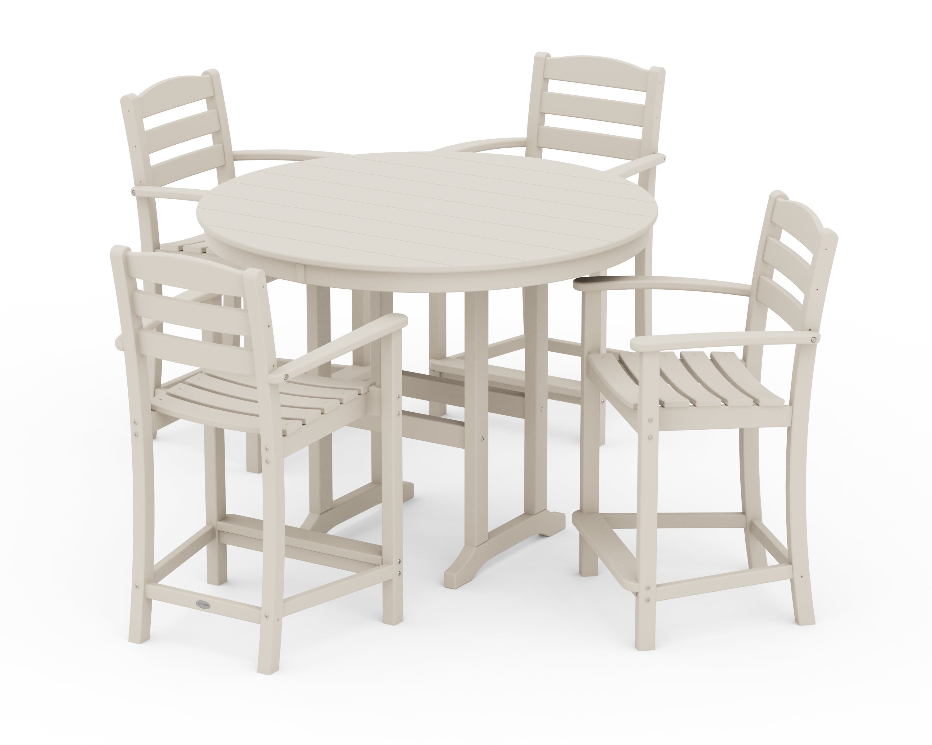 POLYWOOD La Casa Café 5-Piece Round Farmhouse Counter Set in Sand