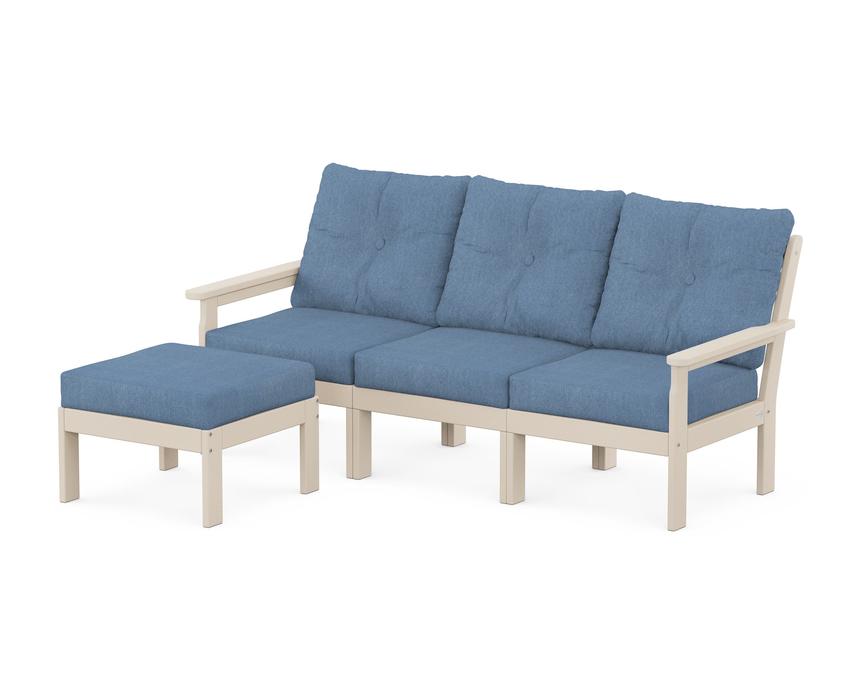 POLYWOOD Vineyard 4-Piece Sectional with Ottoman in Sand / Sky Blue