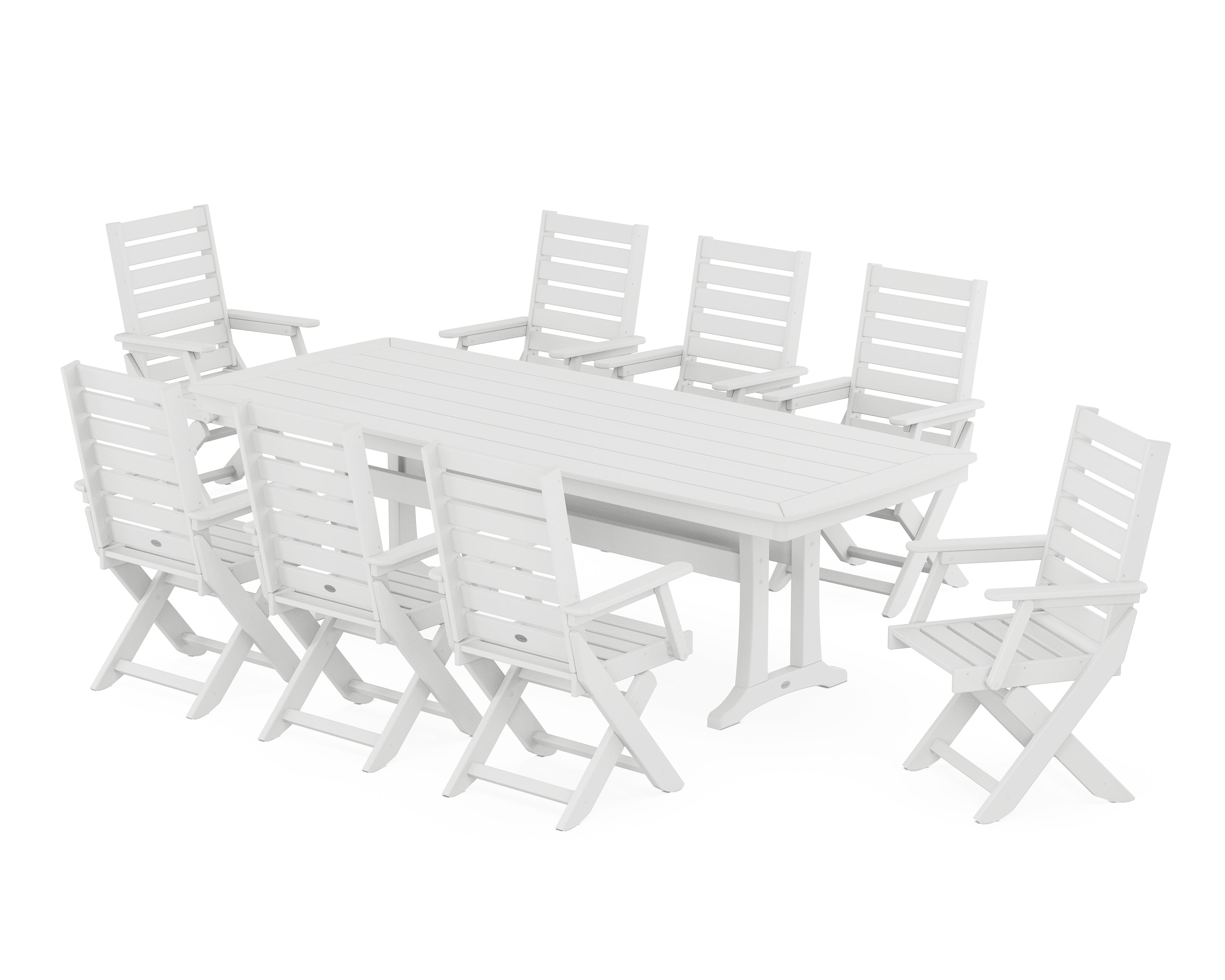 POLYWOOD Captain 9-Piece Dining Set with Trestle Legs in White