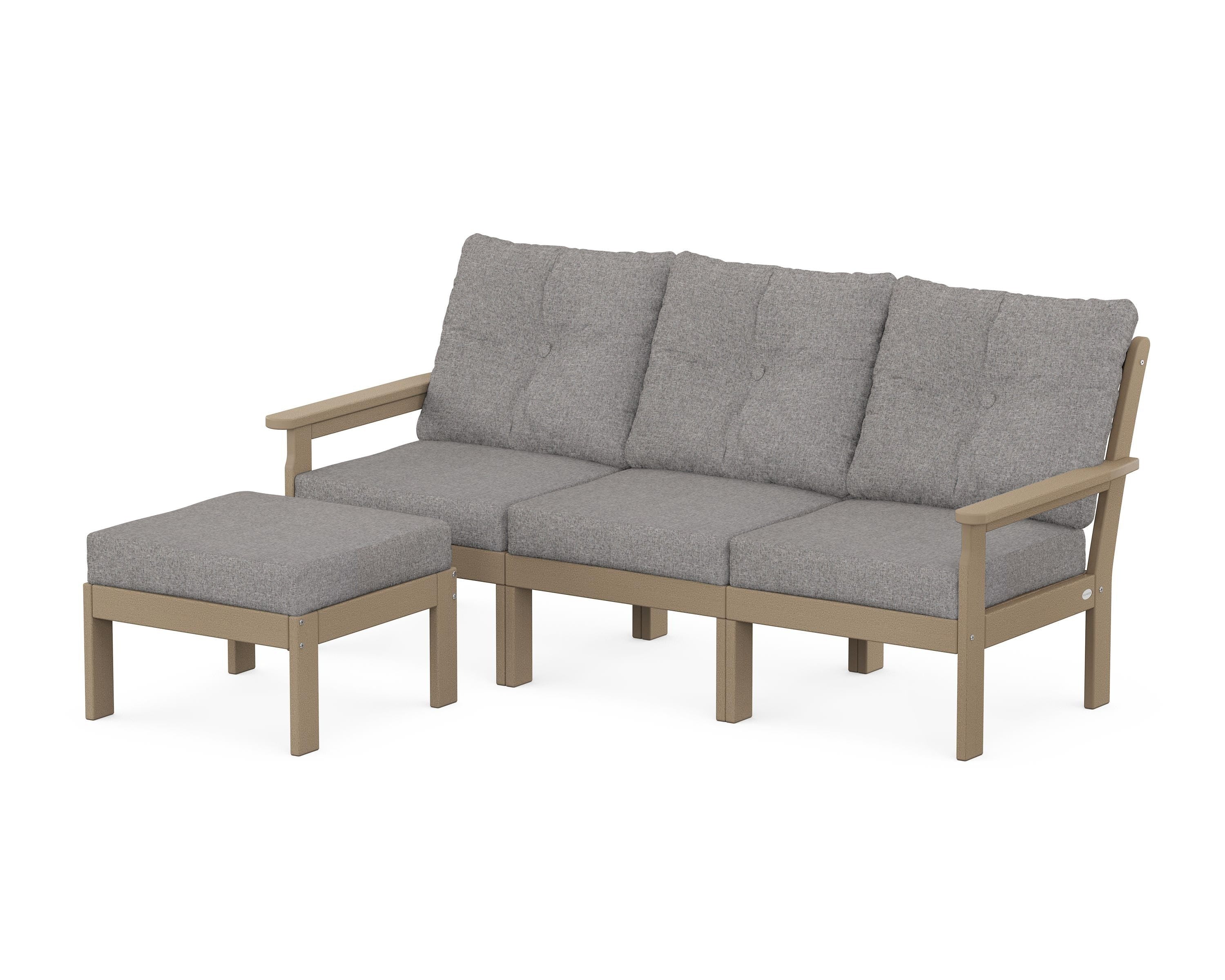POLYWOOD Vineyard 4-Piece Sectional with Ottoman in Vintage Sahara / Grey Mist