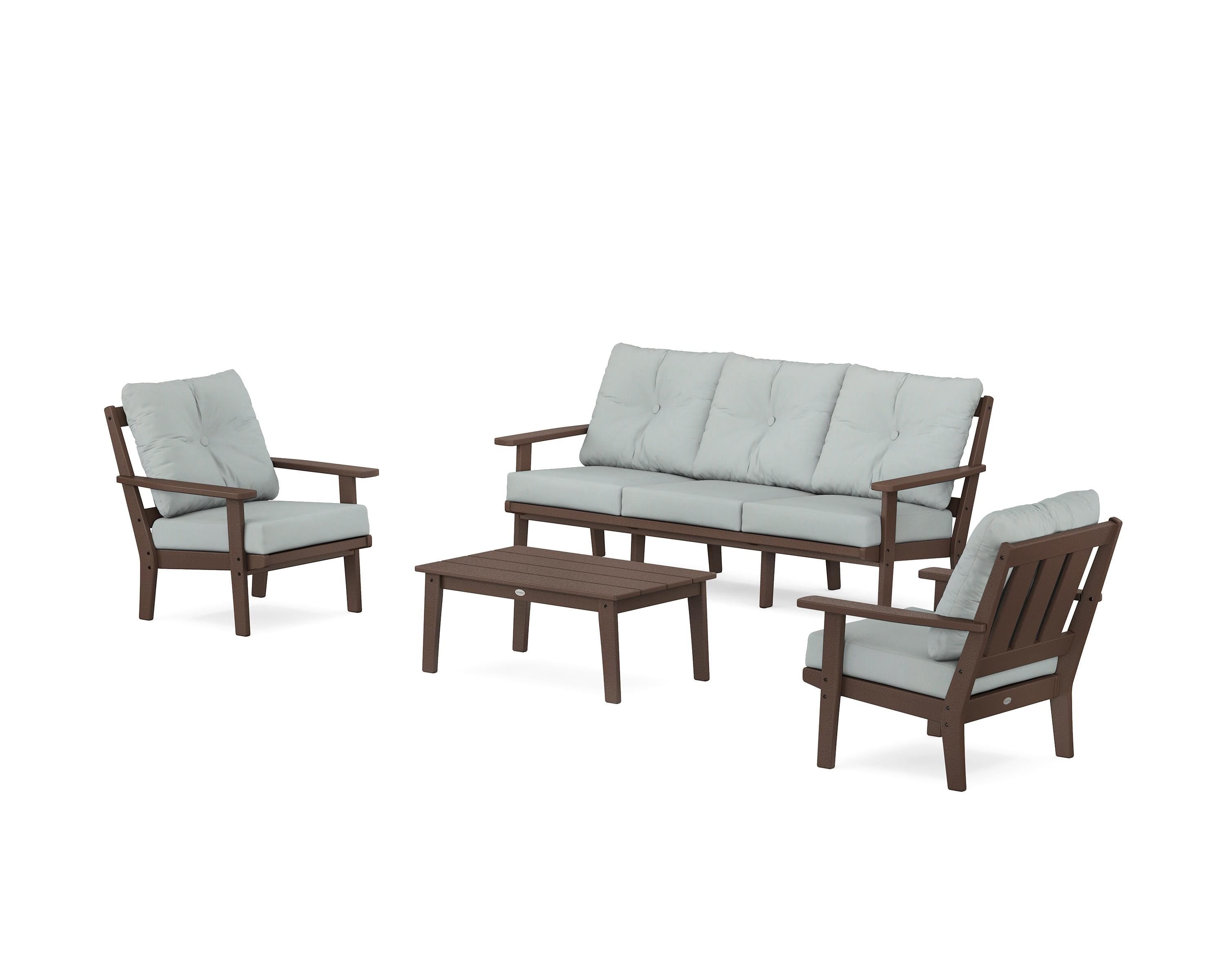 POLYWOOD Oxford 4-Piece Deep Seating Set with Sofa in Mahogany / Spa