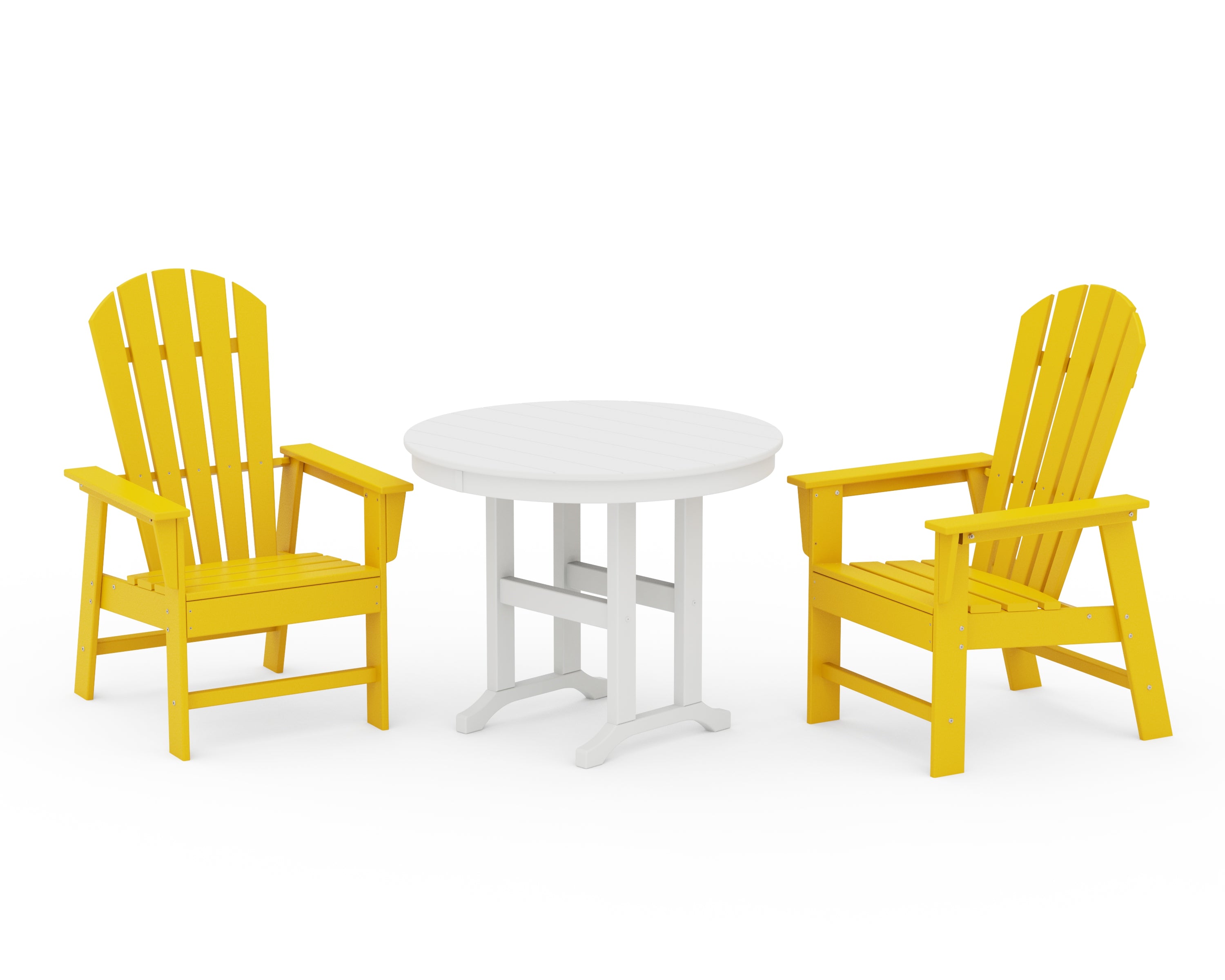 POLYWOOD South Beach 3-Piece Round Farmhouse Dining Set in Lemon / White