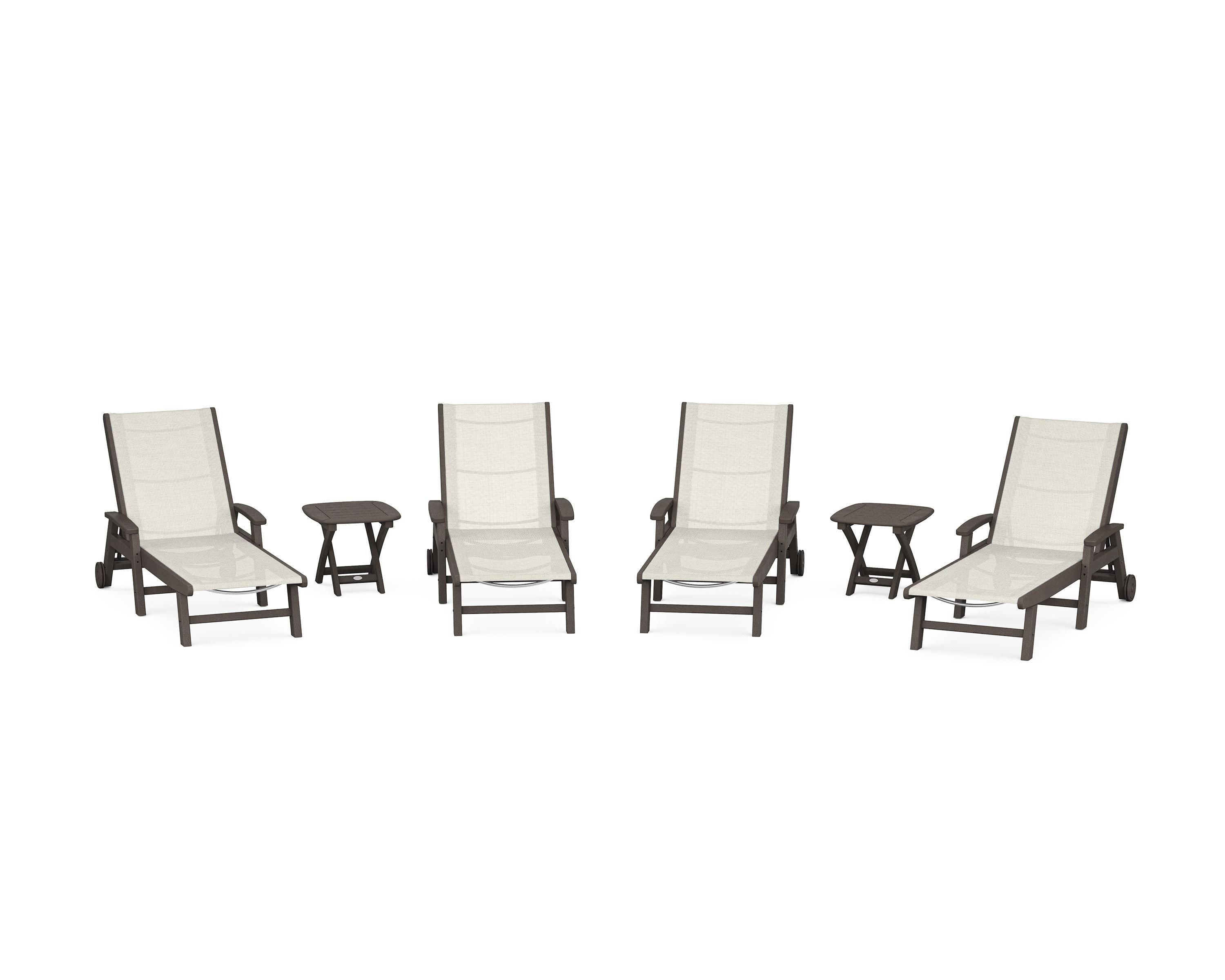 POLYWOOD Coastal Chaise 6-Piece Set with Wheels in Vintage Coffee / Parchment Sling