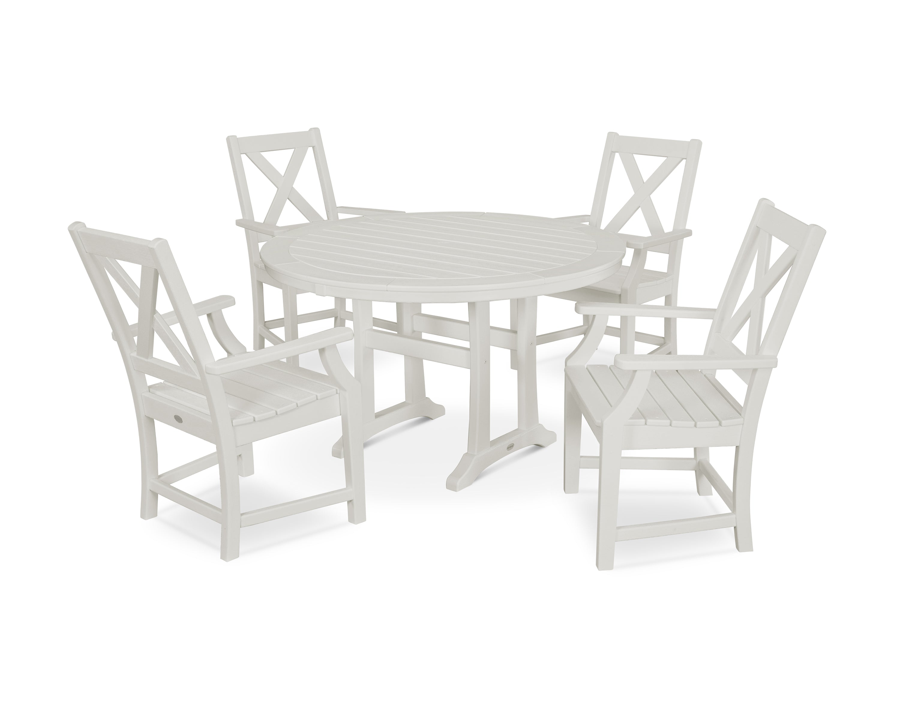 POLYWOOD® Braxton 5-Piece Nautical Trestle Arm Chair Dining Set in White