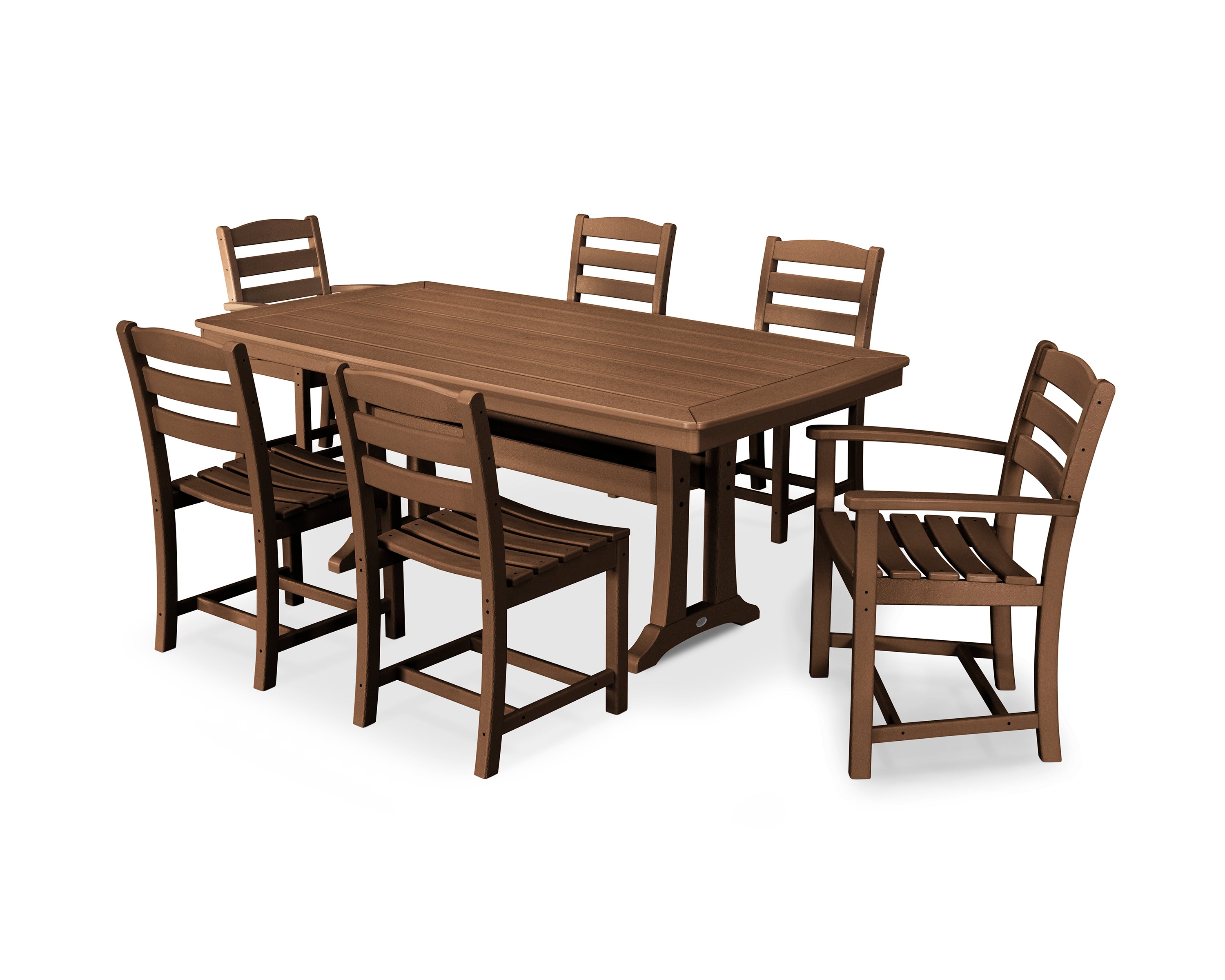 POLYWOOD La Casa Café 7-Piece Dining Set with Trestle Legs in Teak
