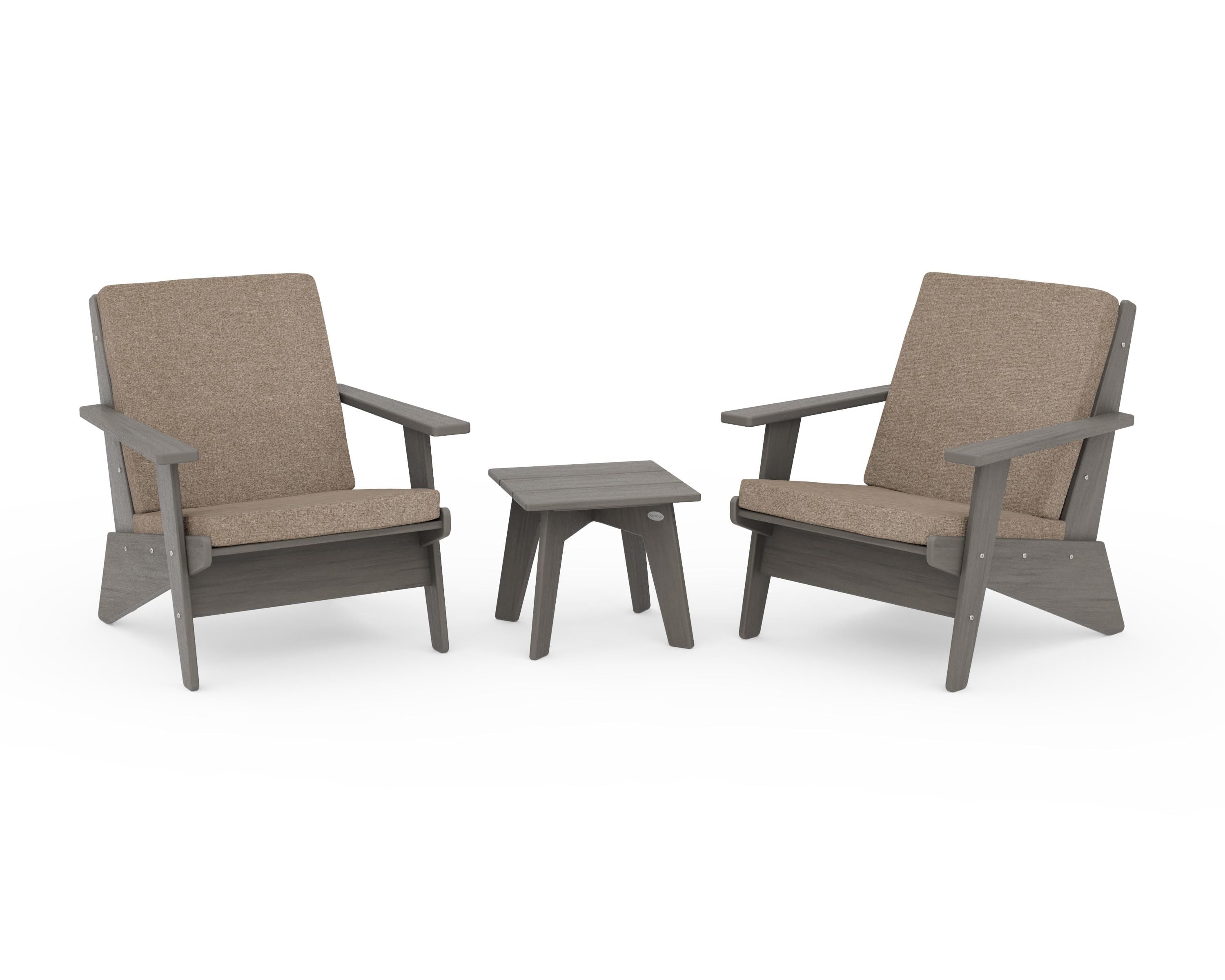 POLYWOOD Riviera Modern Lounge 3-Piece Set in Driftwood / Spiced Burlap