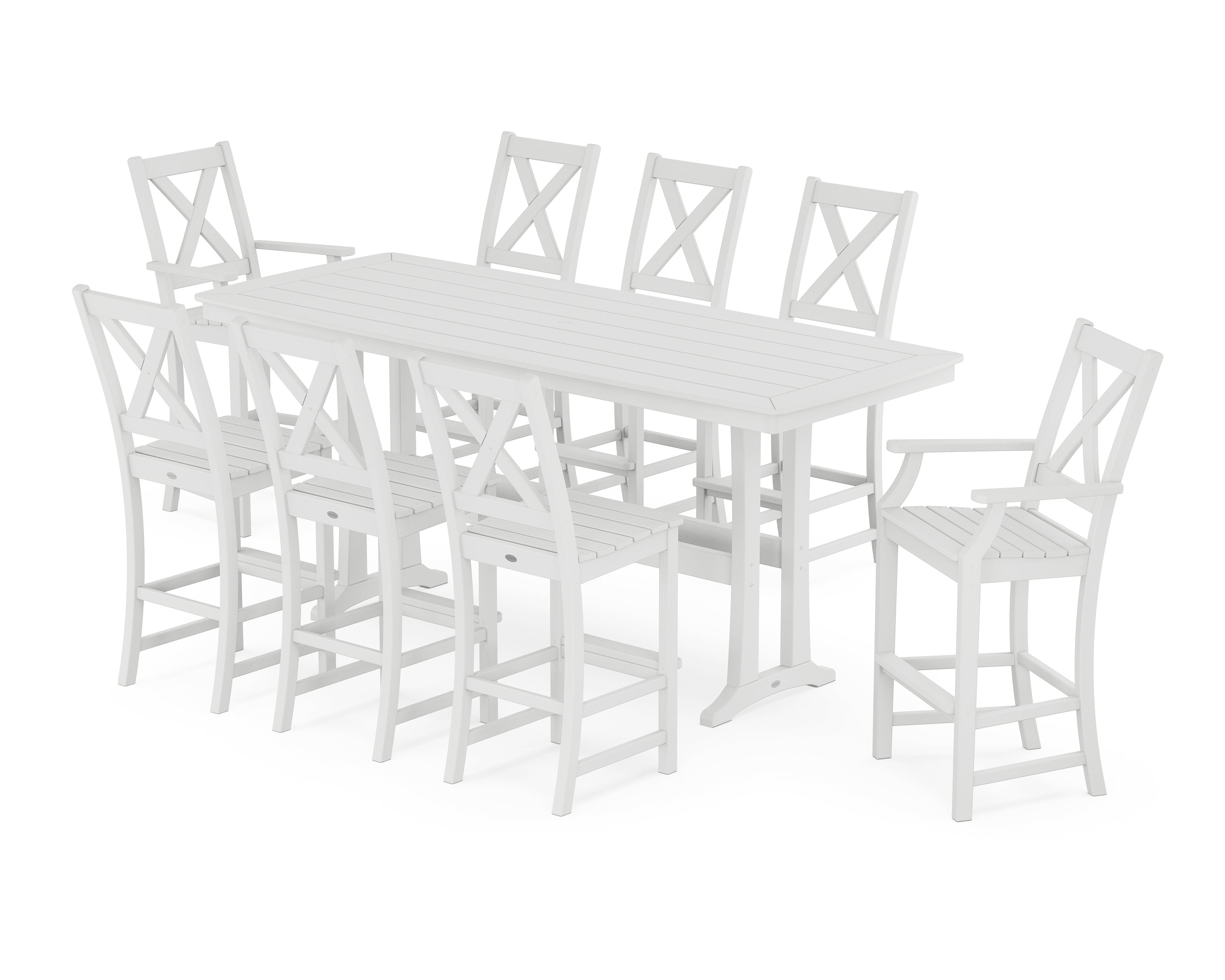 POLYWOOD Braxton 9-Piece Bar Set with Trestle Legs in White