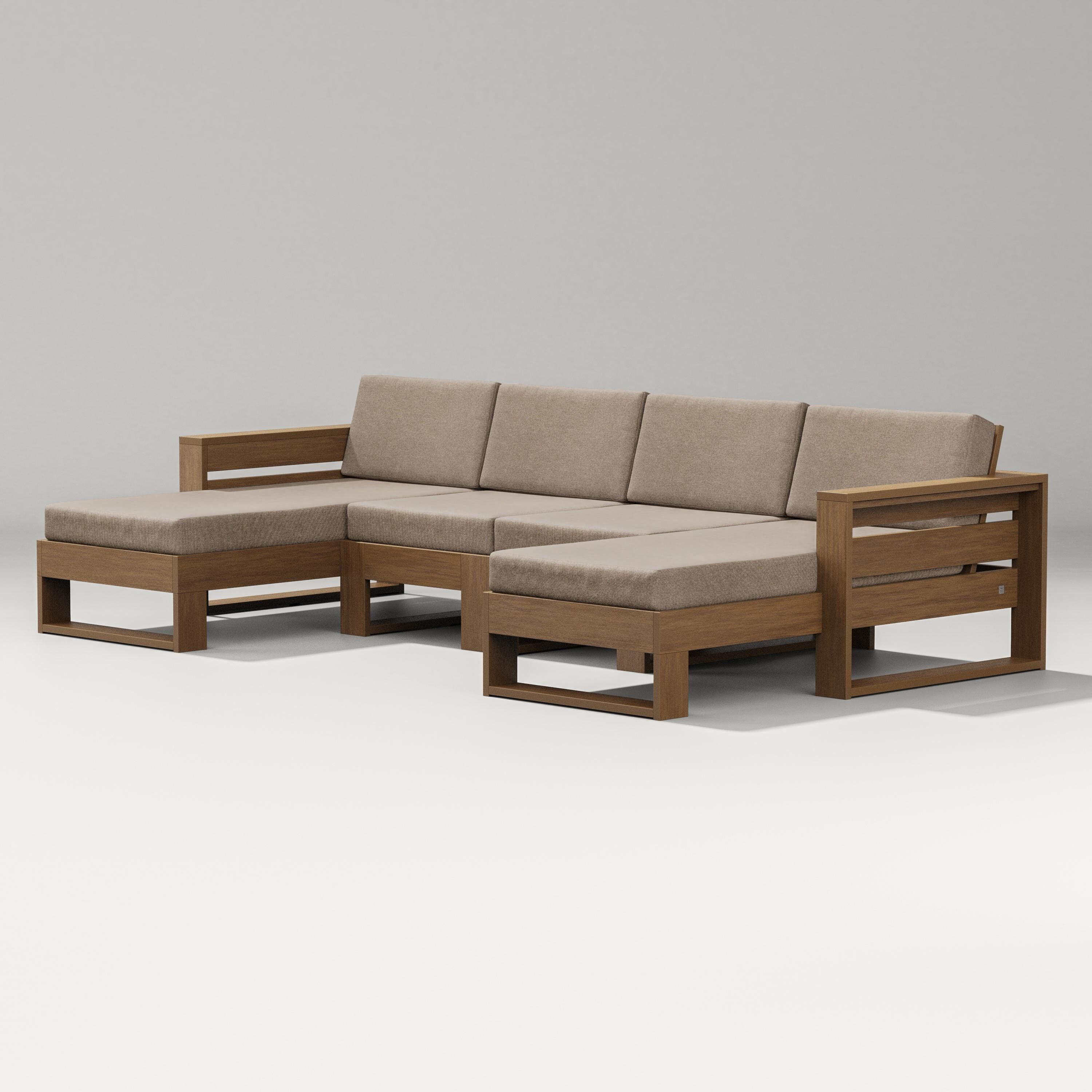 PW Designer Series Latitude Double Chaise Sectional in Natural / Spiced Burlap
