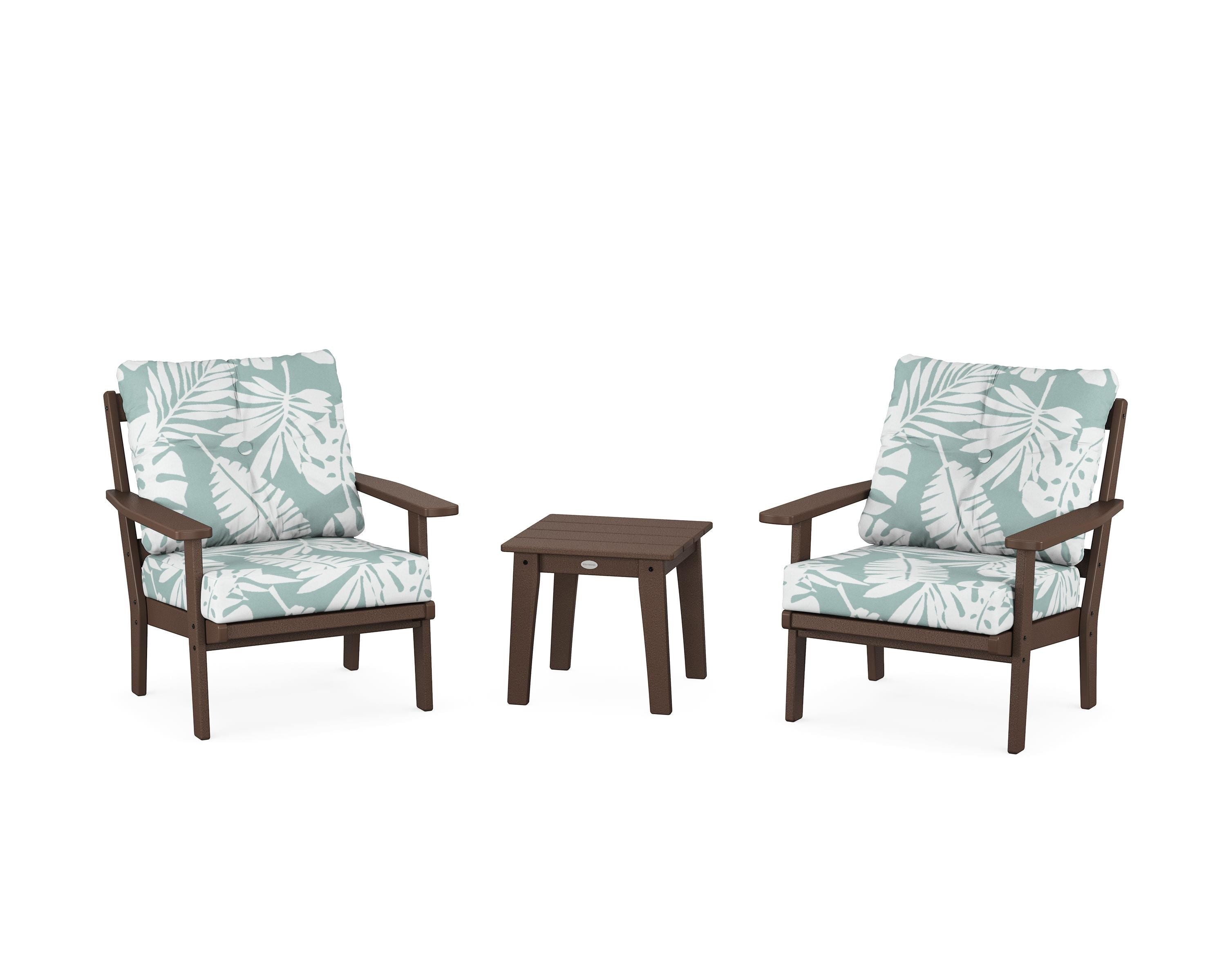 POLYWOOD Prairie 3-Piece Deep Seating Set in Mahogany / Leaf Glacier Spa