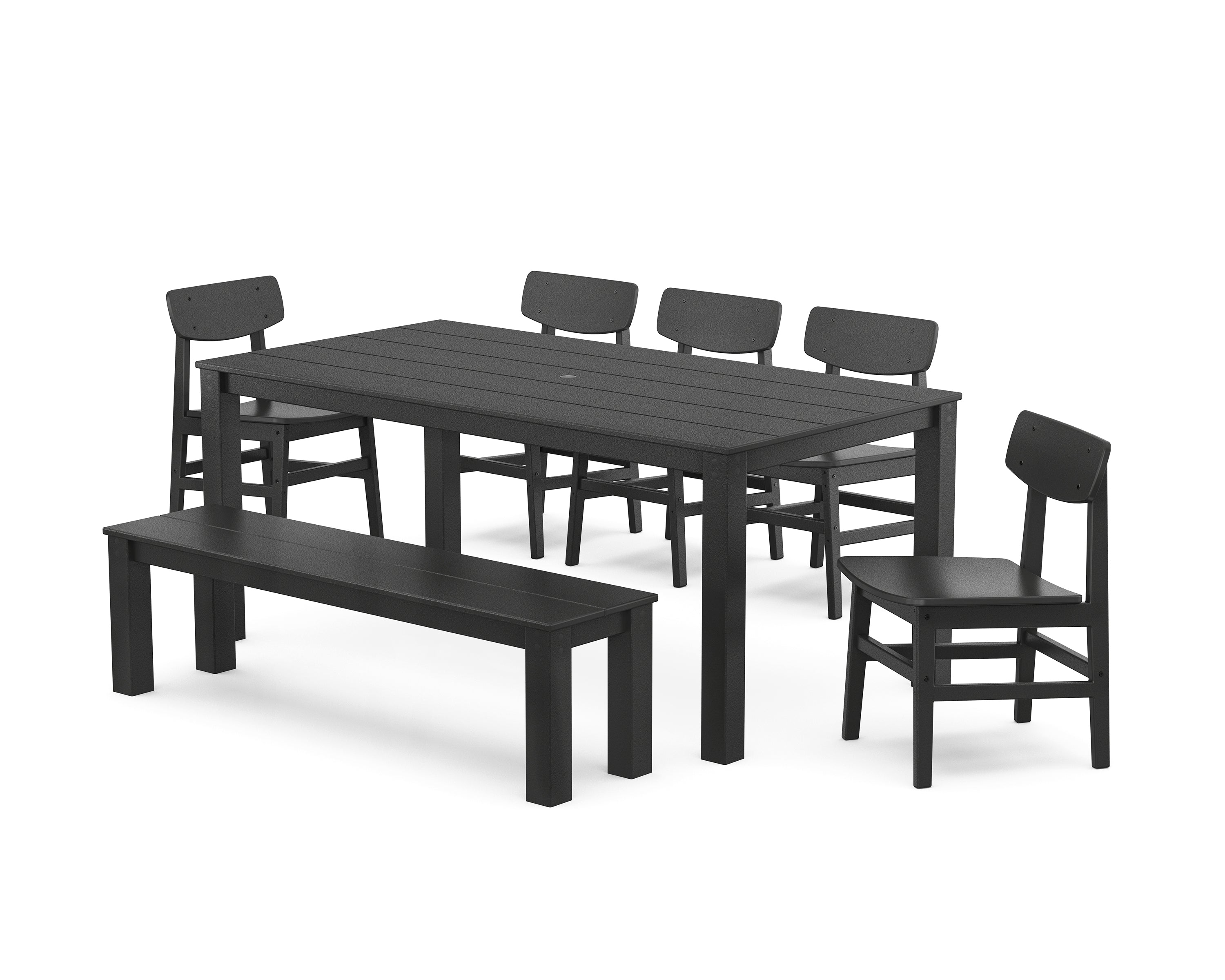 POLYWOOD Modern Studio Urban Chair 7-Piece Parsons Dining Set with Bench in Black