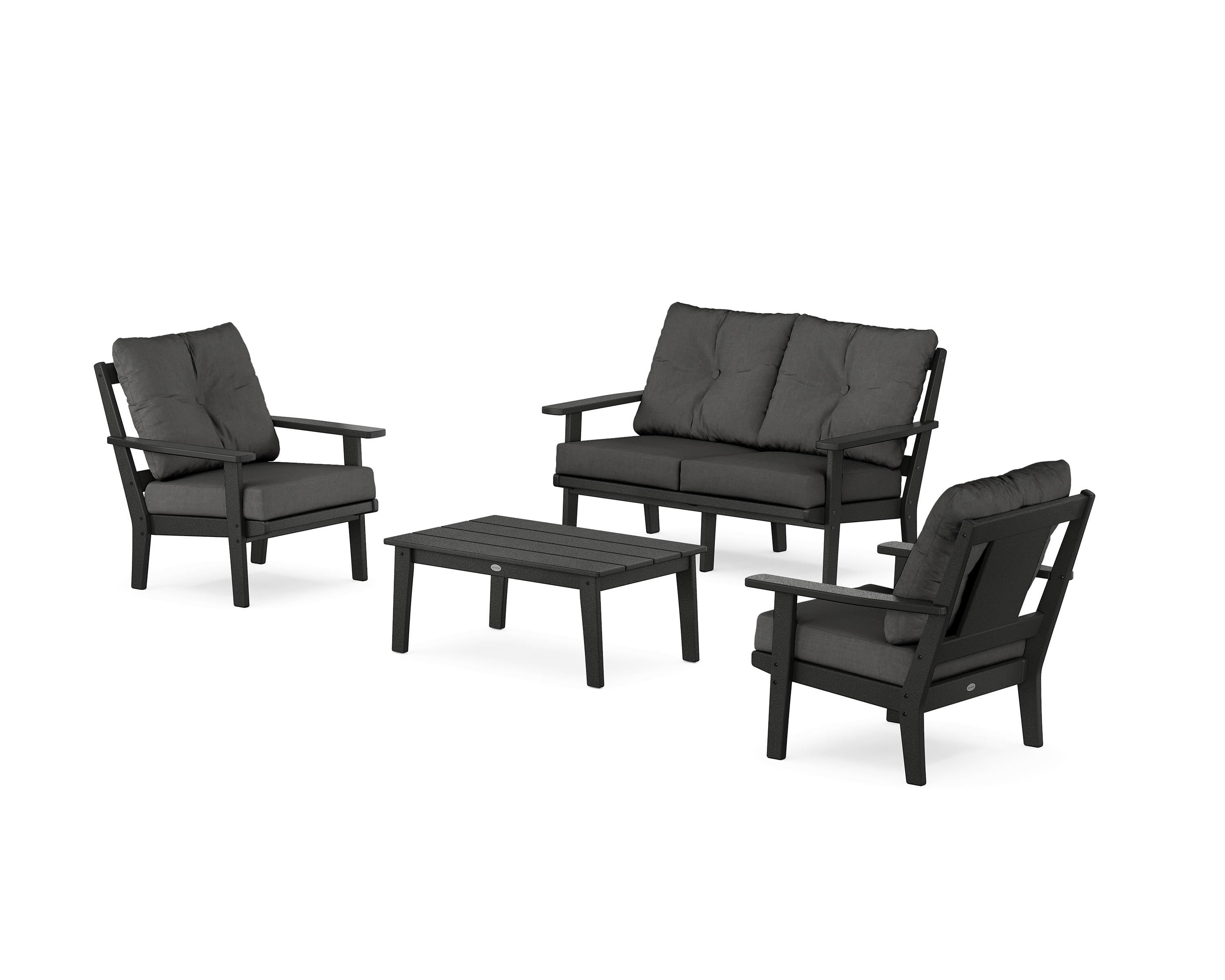 POLYWOOD Prairie 4-Piece Deep Seating Set with Loveseat in Black / Spectrum Carbon