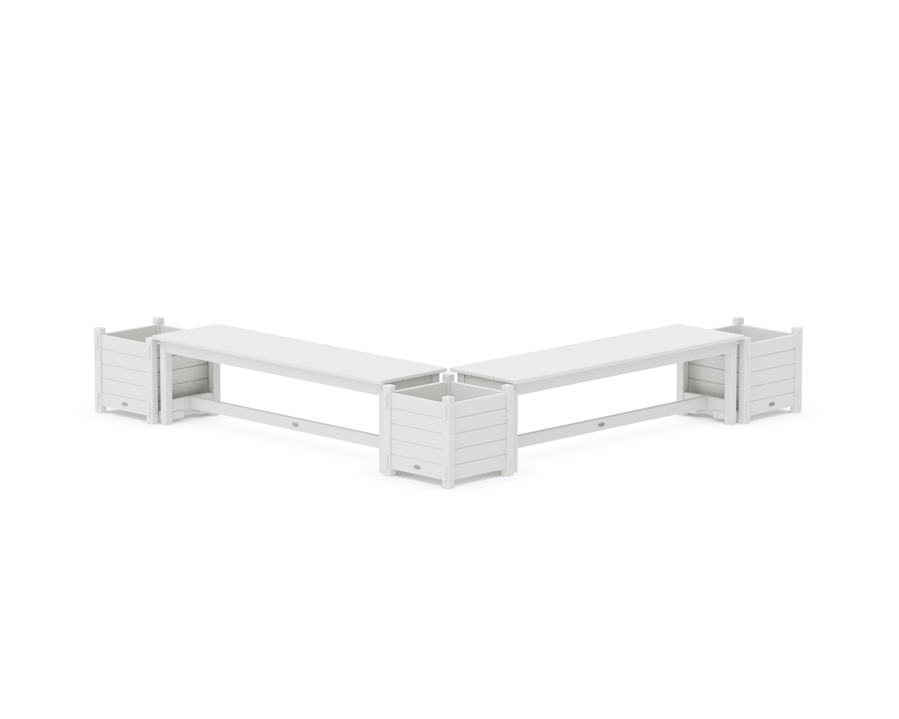 POLYWOOD 60" Nautical L- Shaped Planter Bench Corner Set in White