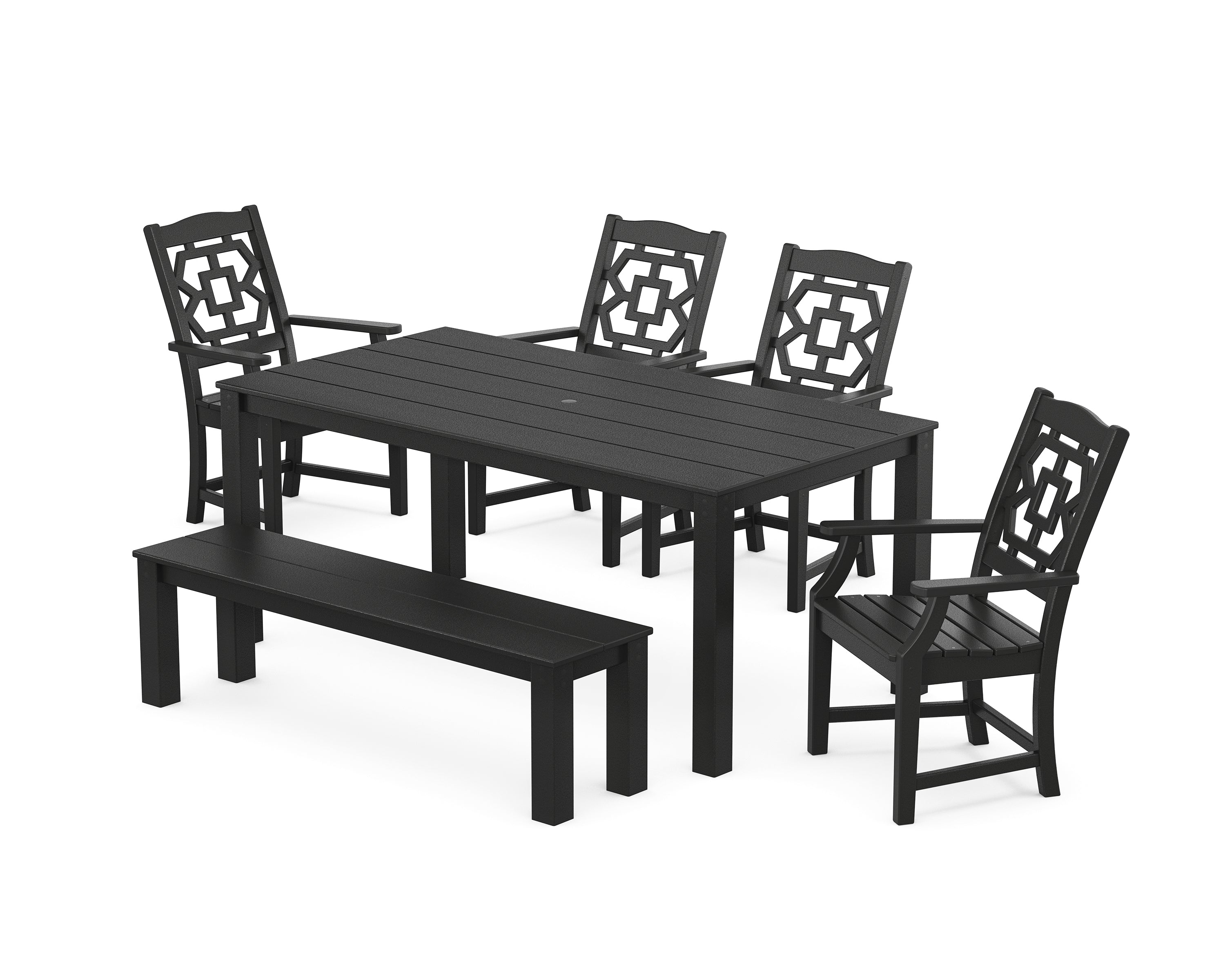 Martha Stewart by POLYWOOD Chinoiserie 6-Piece Parsons Dining Set with Bench in Black