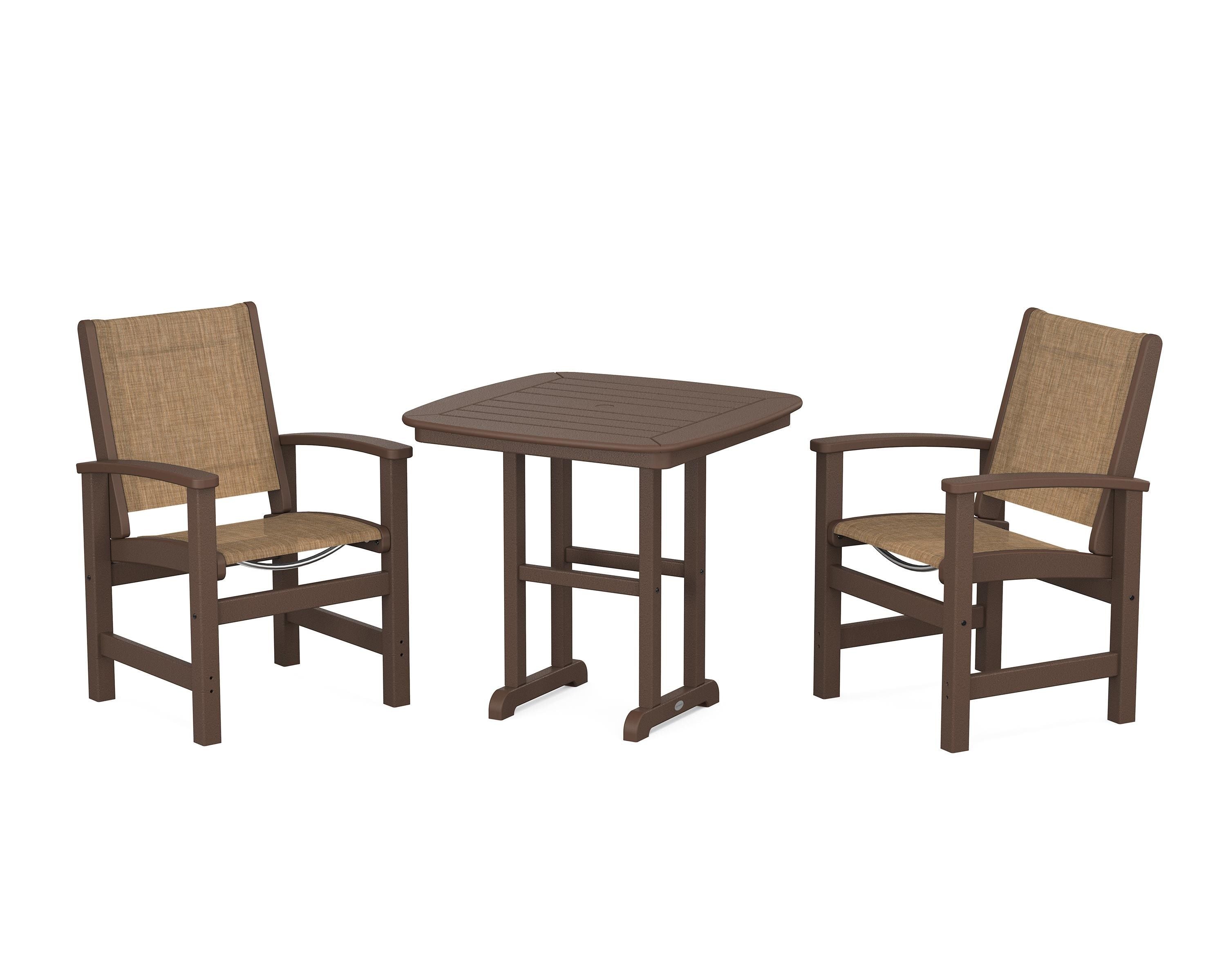 POLYWOOD Coastal 3-Piece Dining Set in Mahogany / Burlap Sling