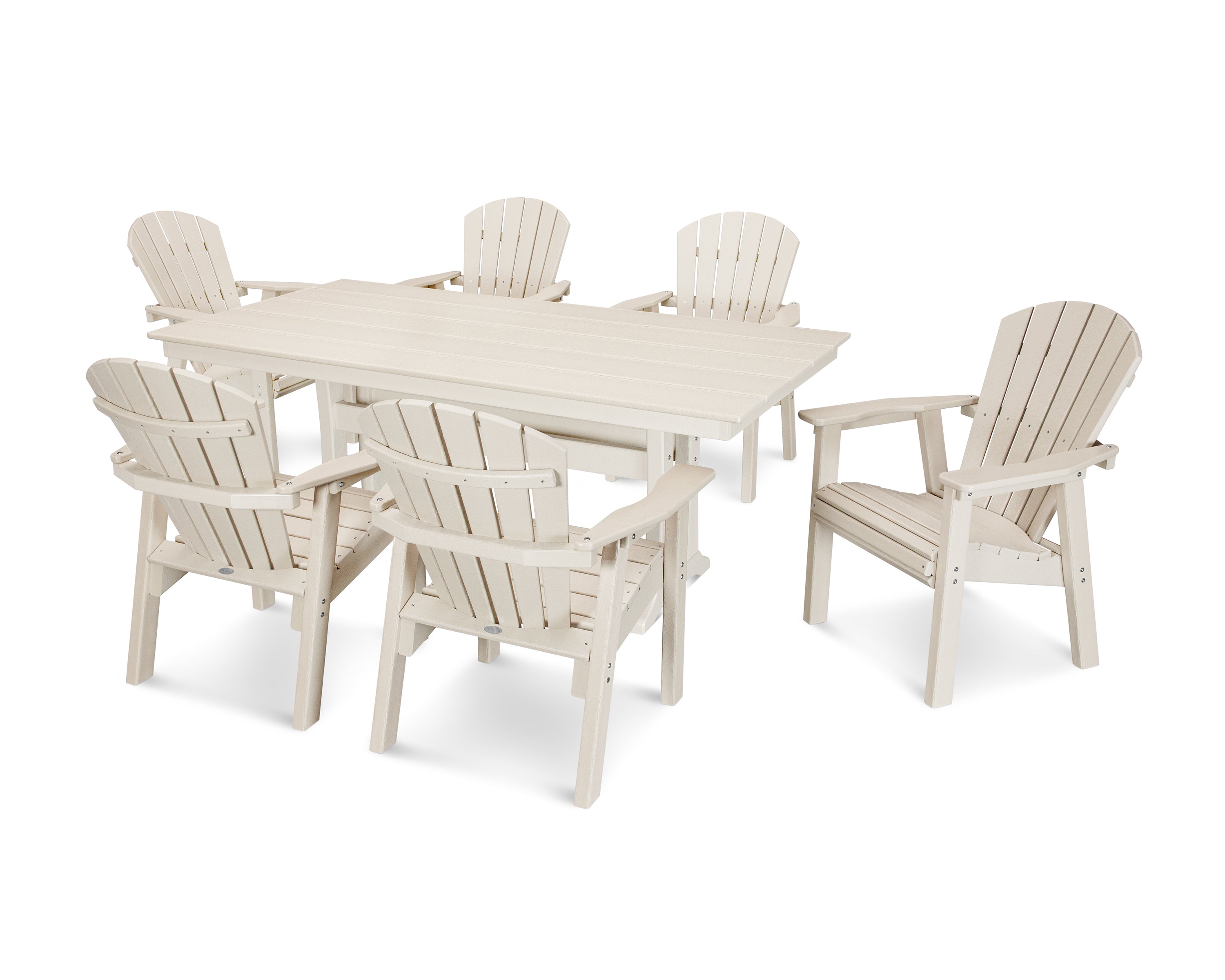 POLYWOOD® Seashell 7- Piece Farmhouse Dining Set with Trestle Legs in Sand