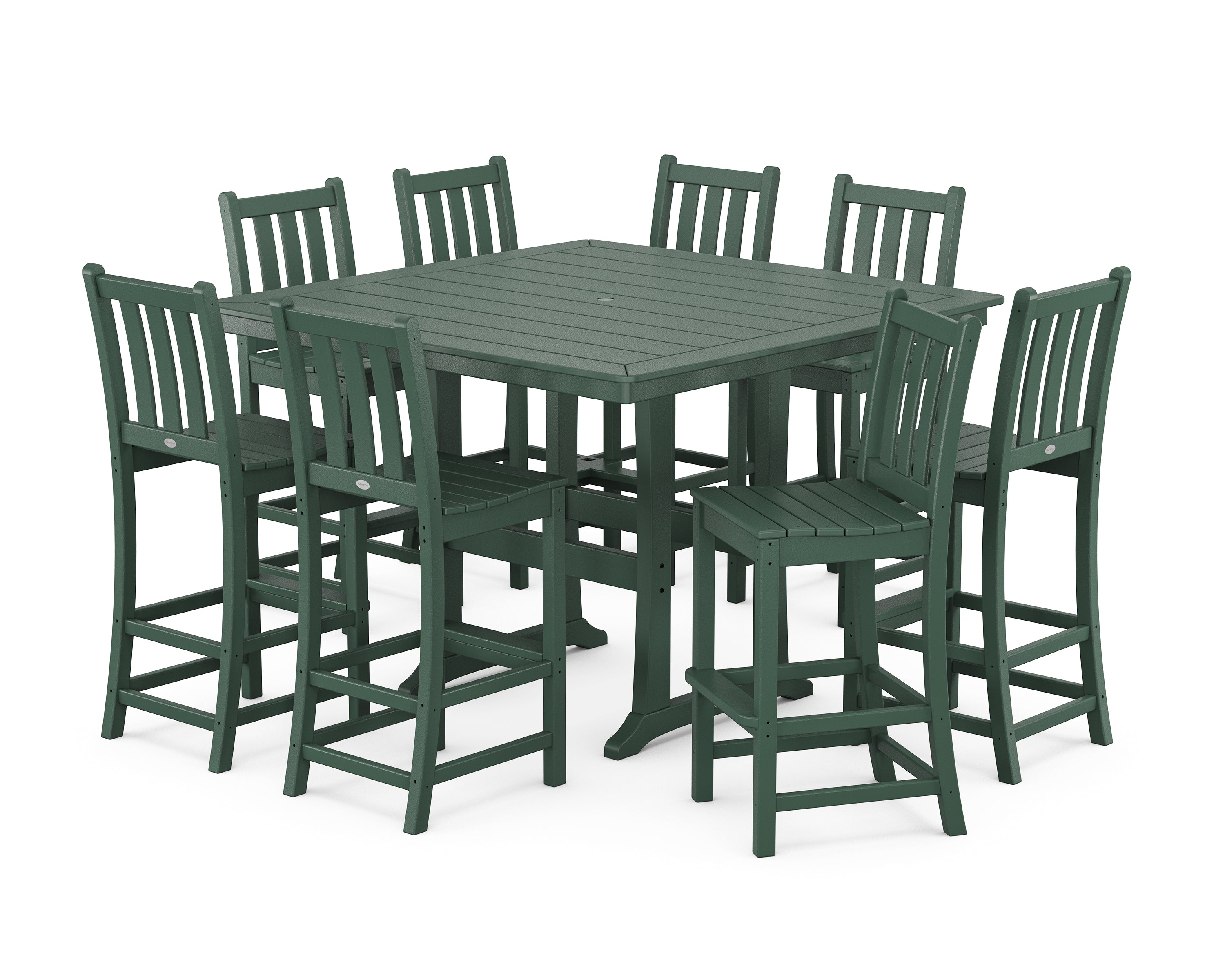 POLYWOOD Traditional Garden 9-Piece Nautical Trestle Bar Set in Green